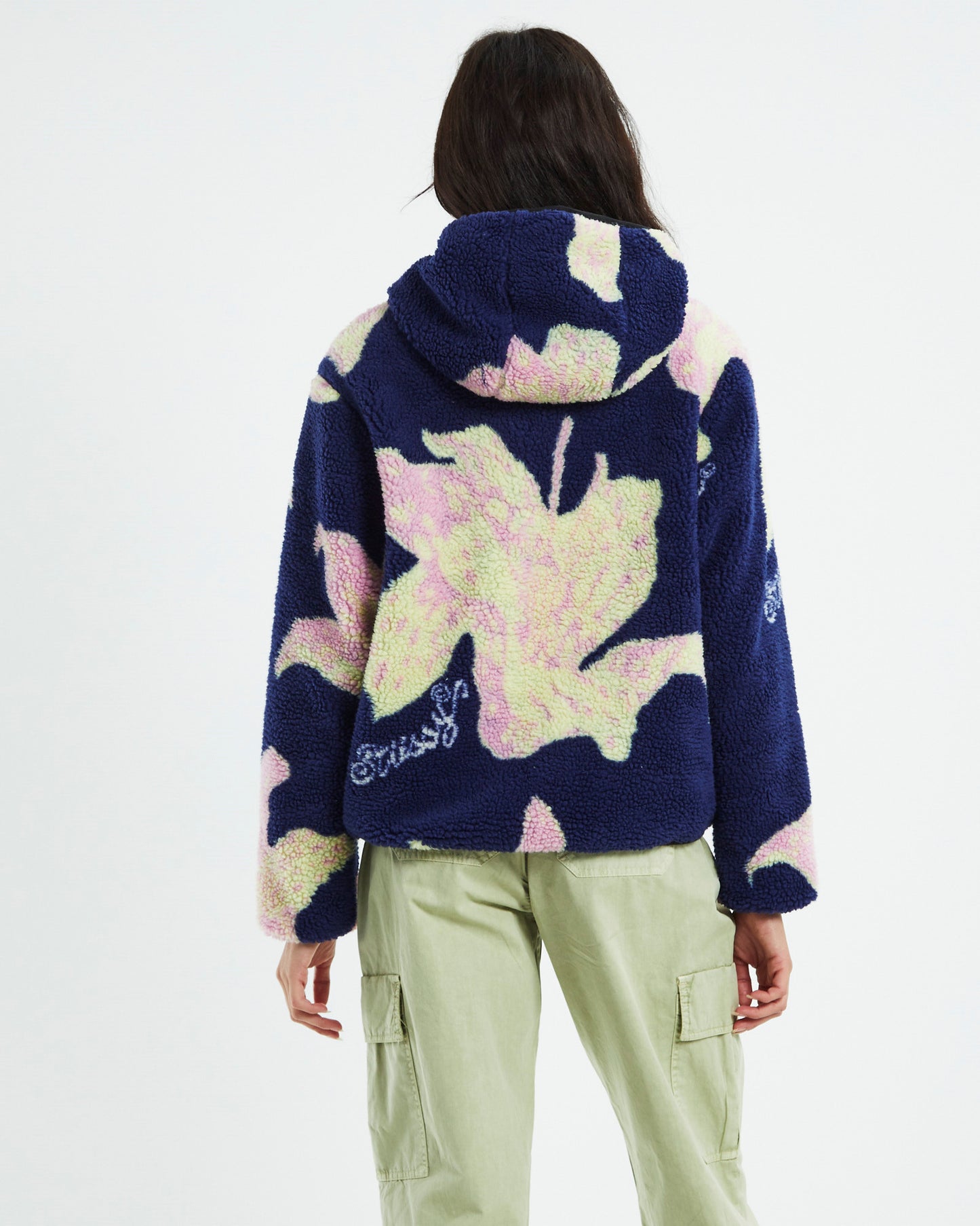 Stock Sherpa Hoodie Jacket Floral Navy