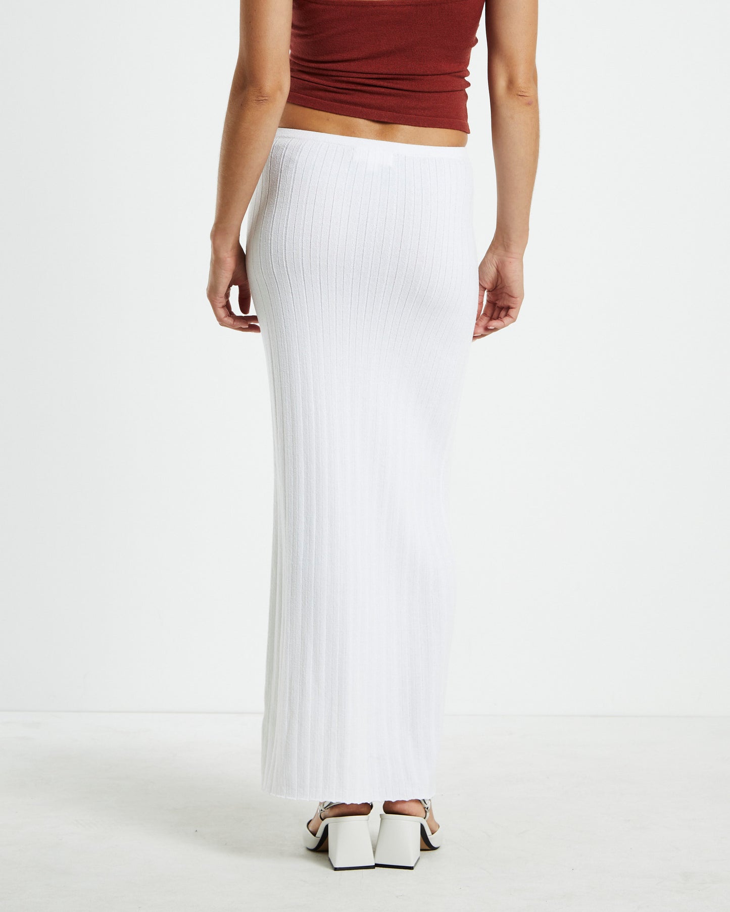 Tayla Texture Knit Midi Skirt Off White