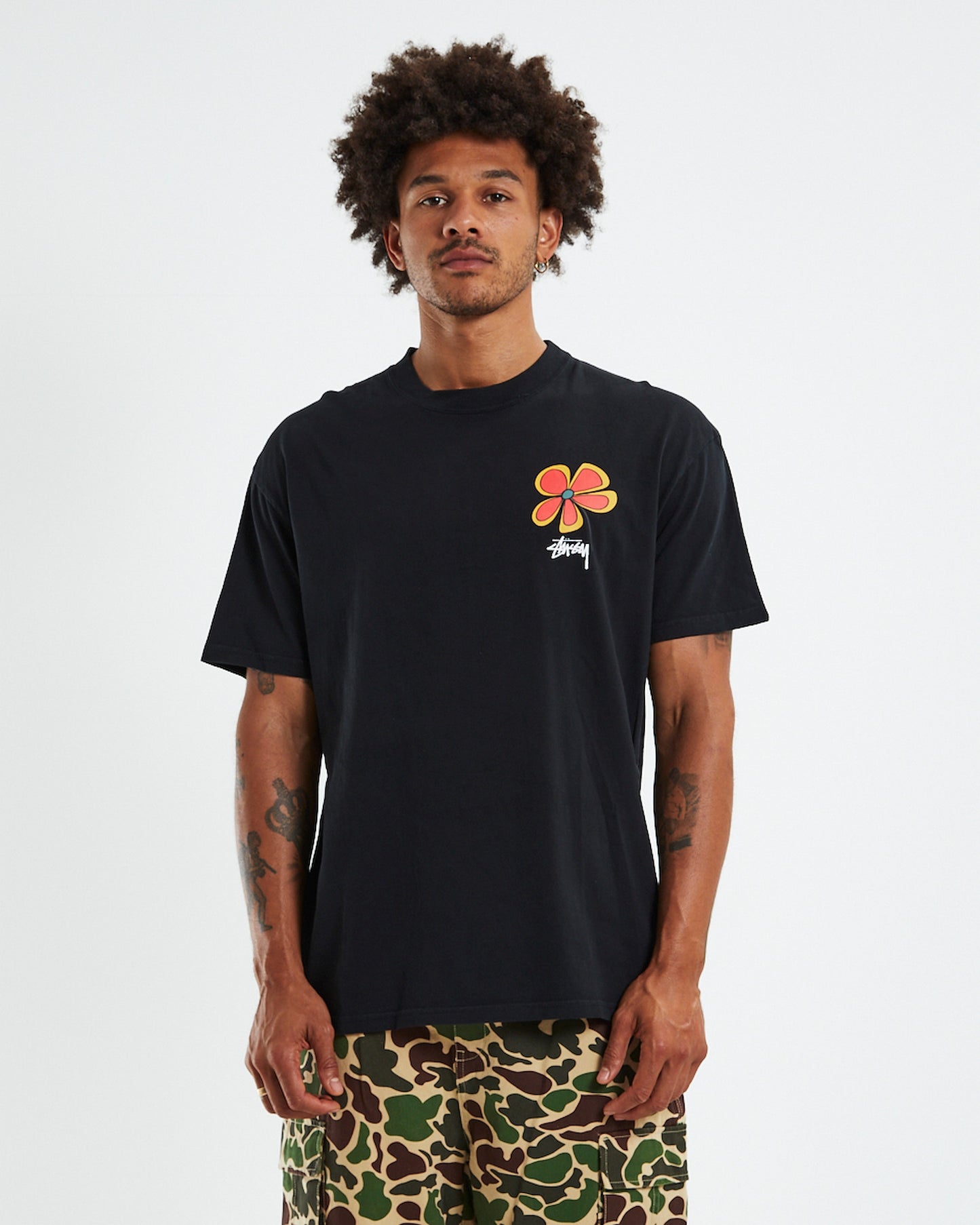 Flower 50-50 Short Sleeve T-Shirt Black