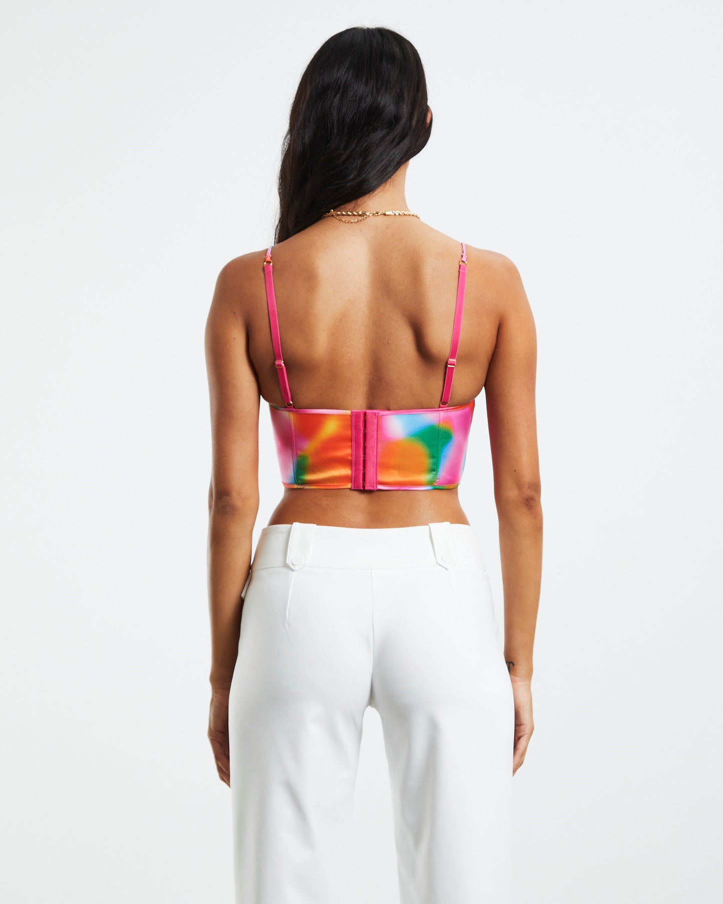 Larissa Strappy Cross Front Sateen Corset Multi Print