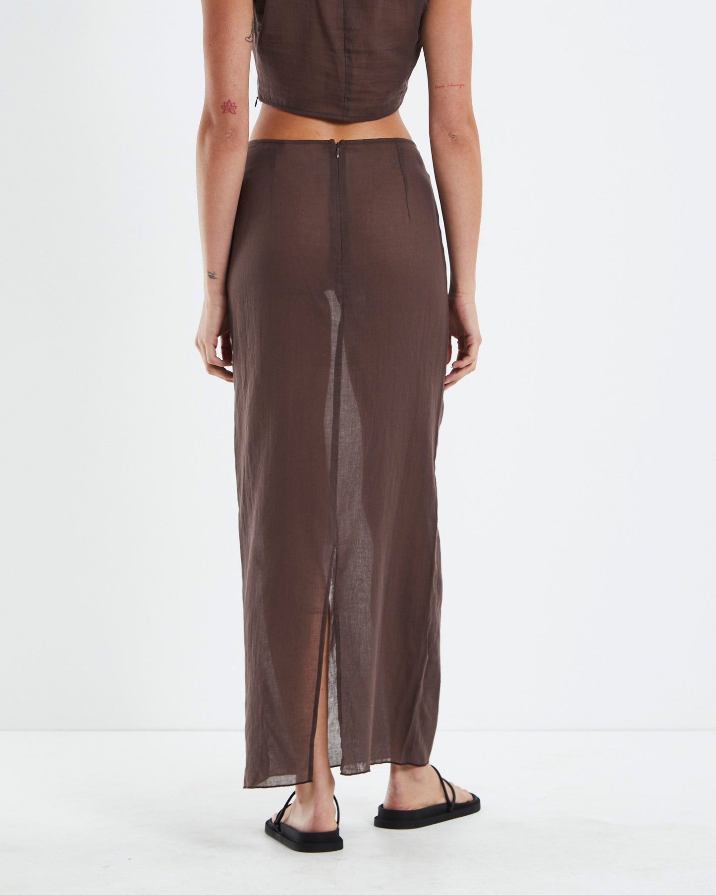 Solana Gather Front Midi Skirt Brown