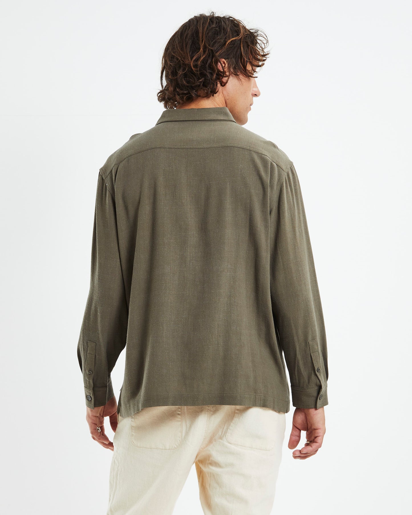 Harrison Linen Long Sleeve Shirt Olive Green