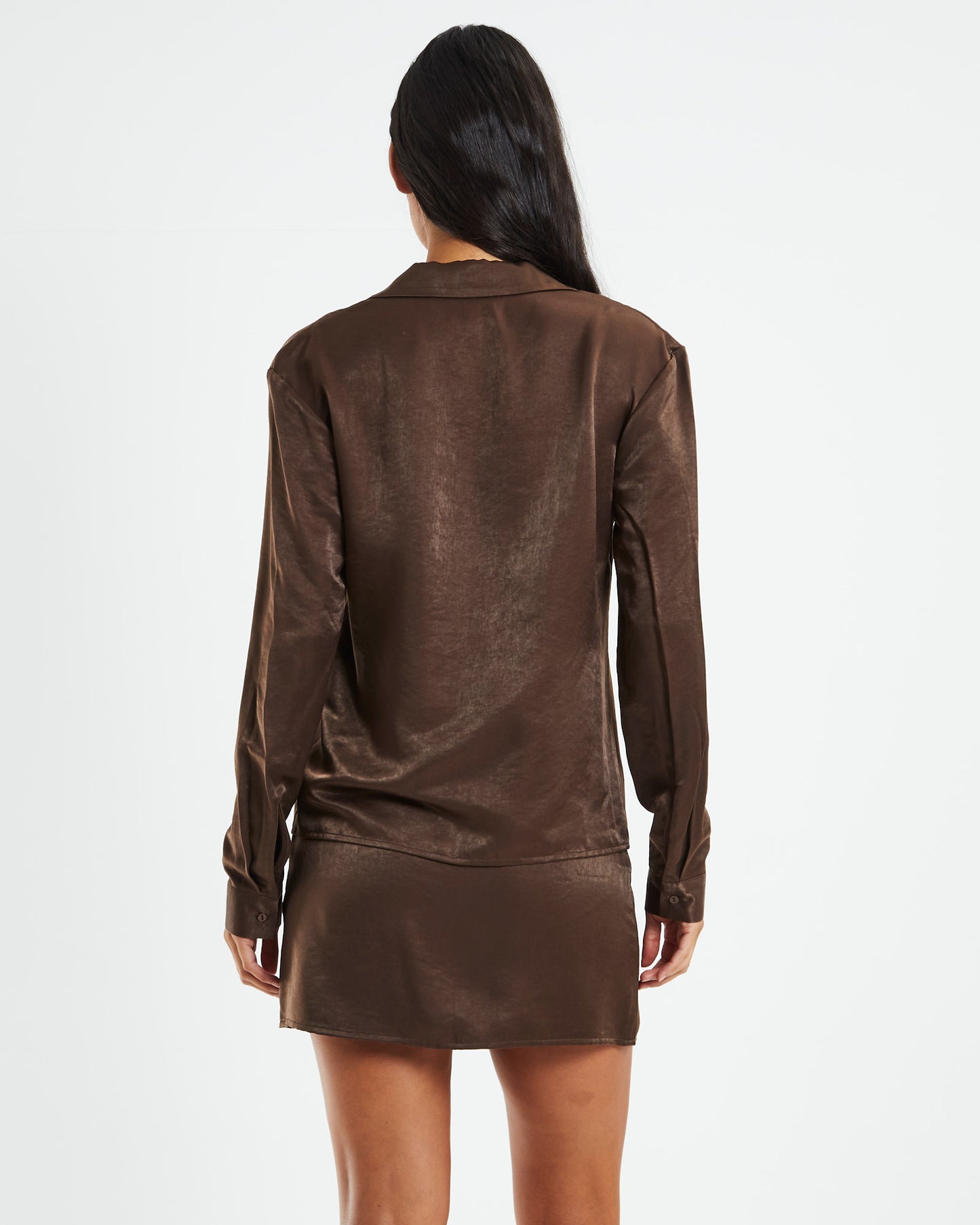 Esme Silky Longline Shirt Chocolate Brown