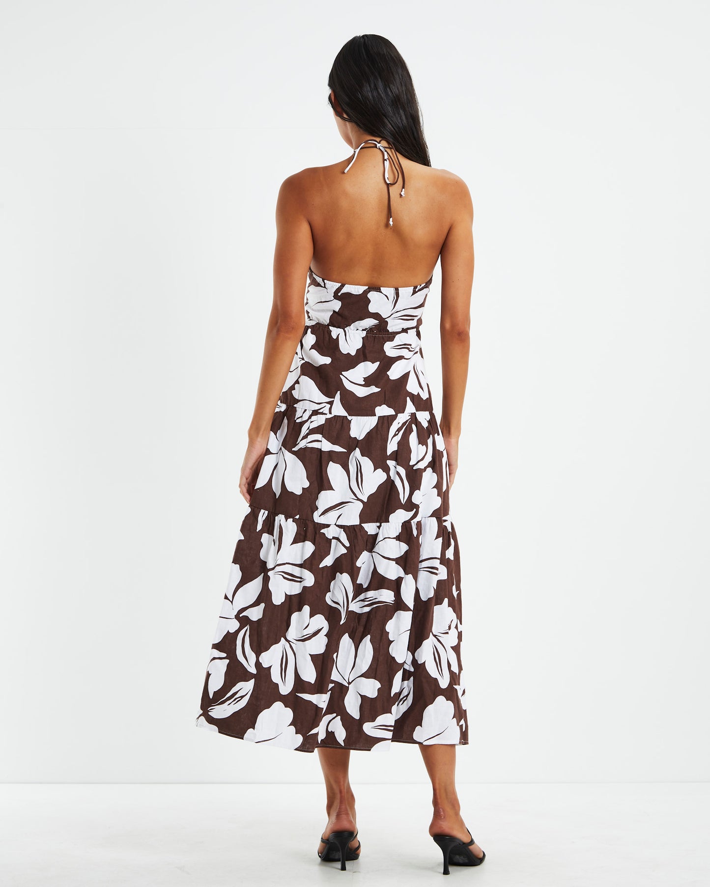 Niah Tiered Tie Up Dress Brown/White