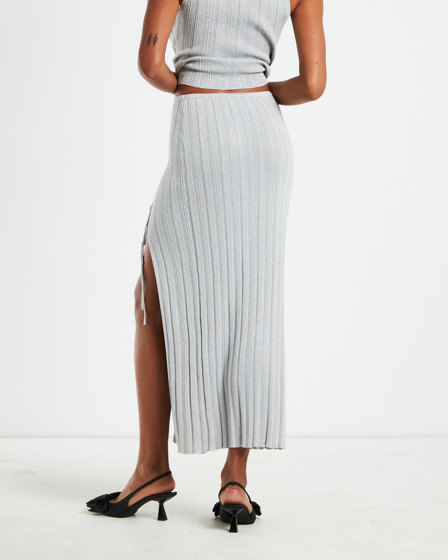 Sadie Tied Up Lurex Knit Midi Skirt