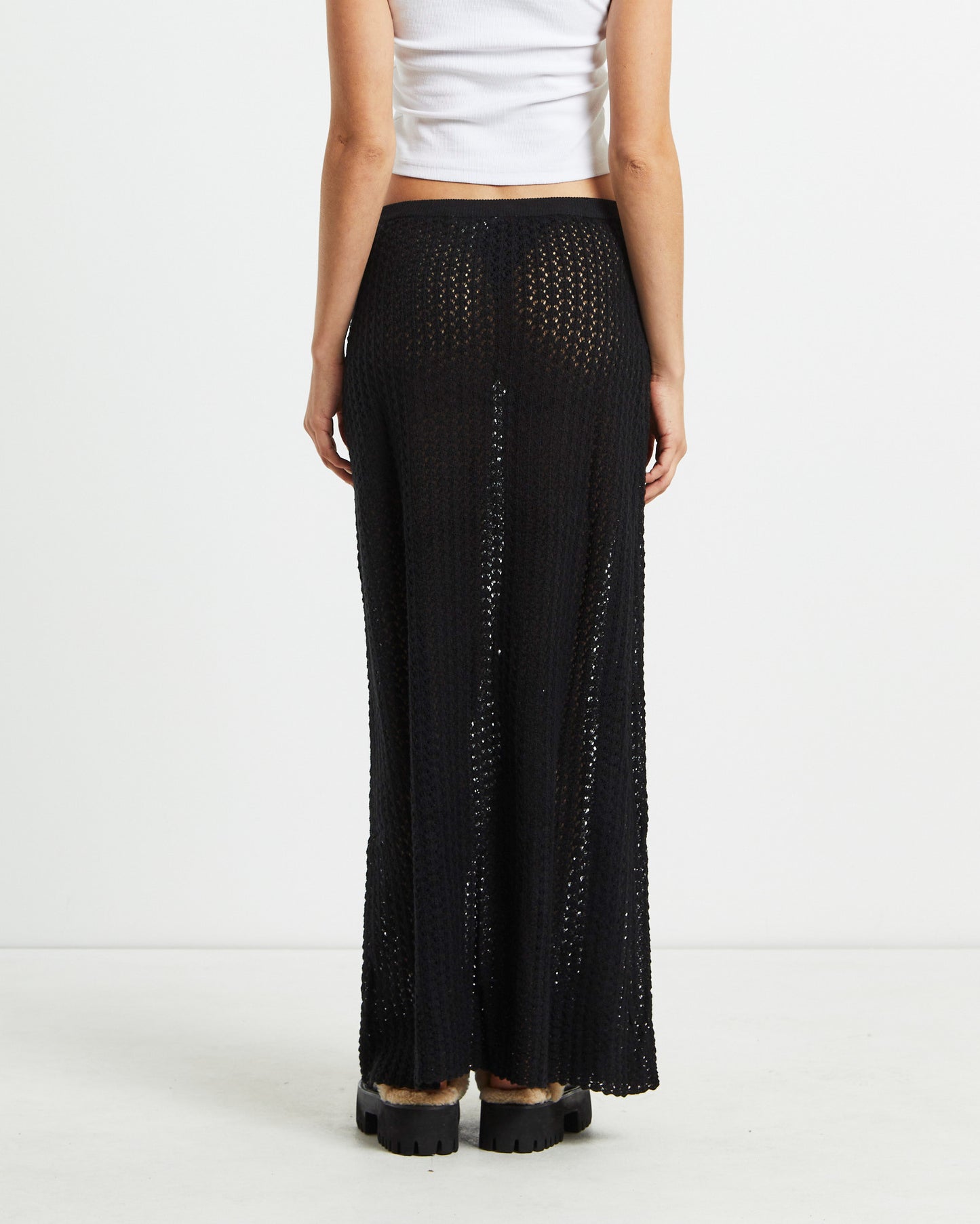 Alora Sheer Pointelle Maxi Skirt Black