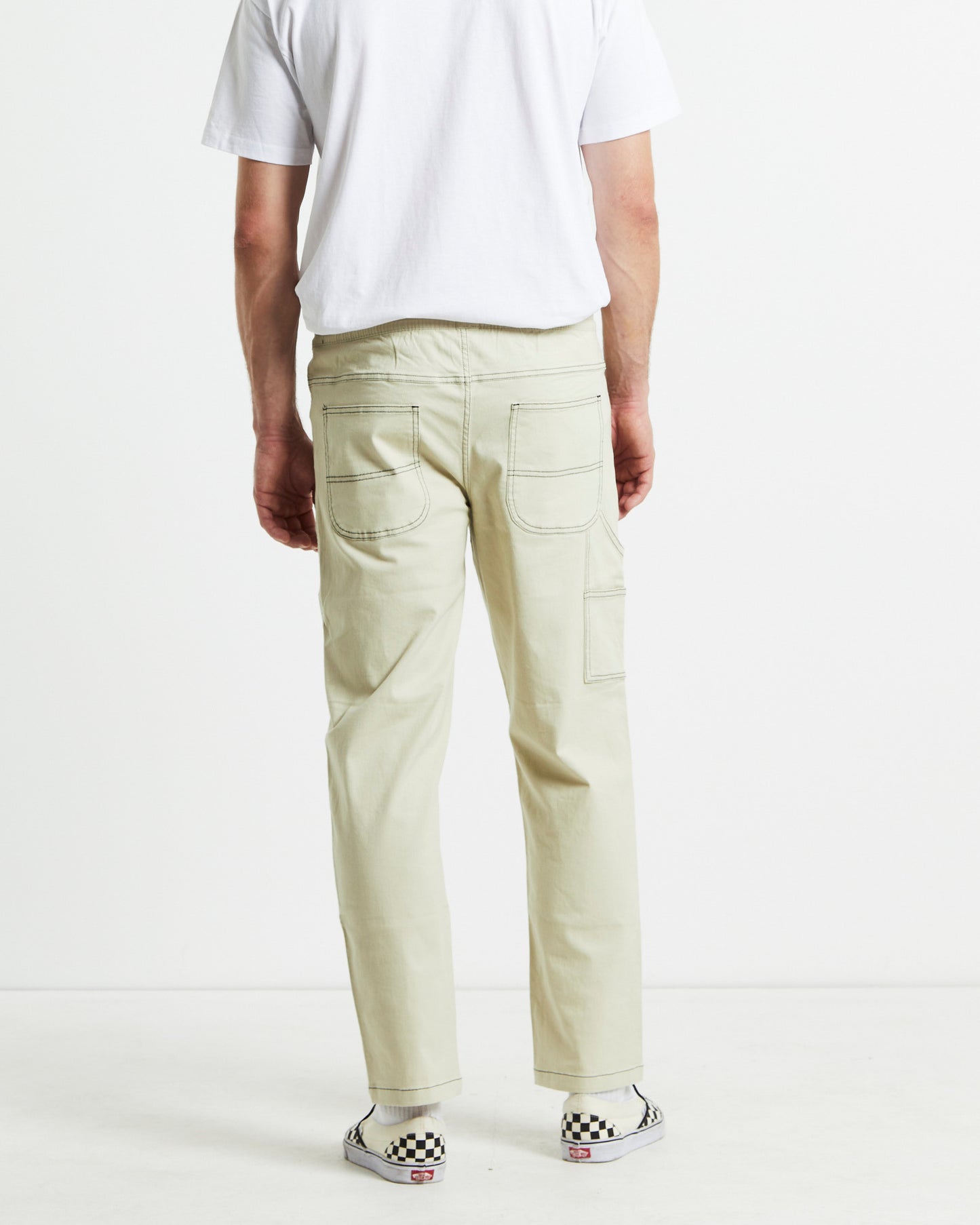 Contrast Stitch Pants Cream