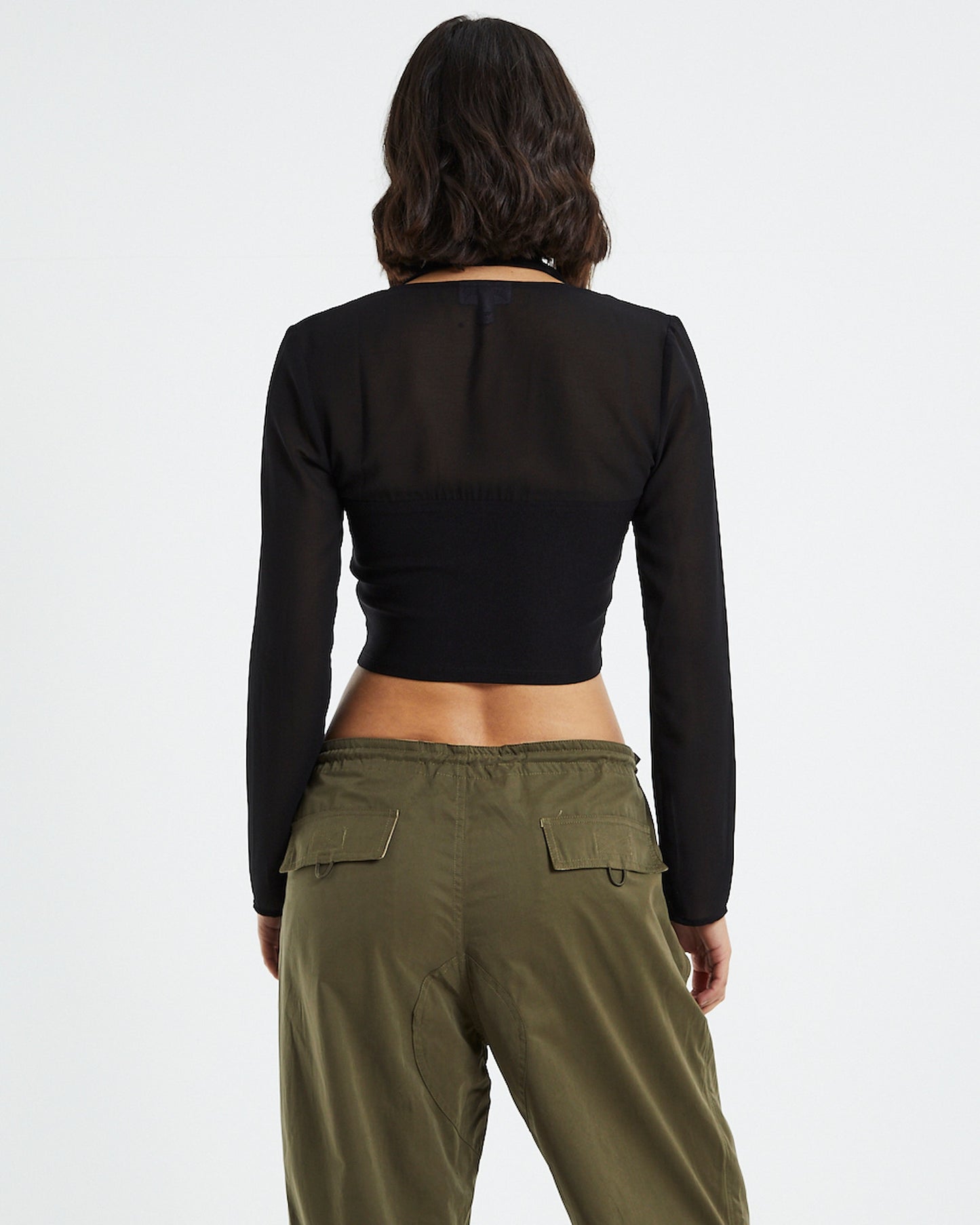 Kamali Hook Front Long Sleeve Halter Top Black