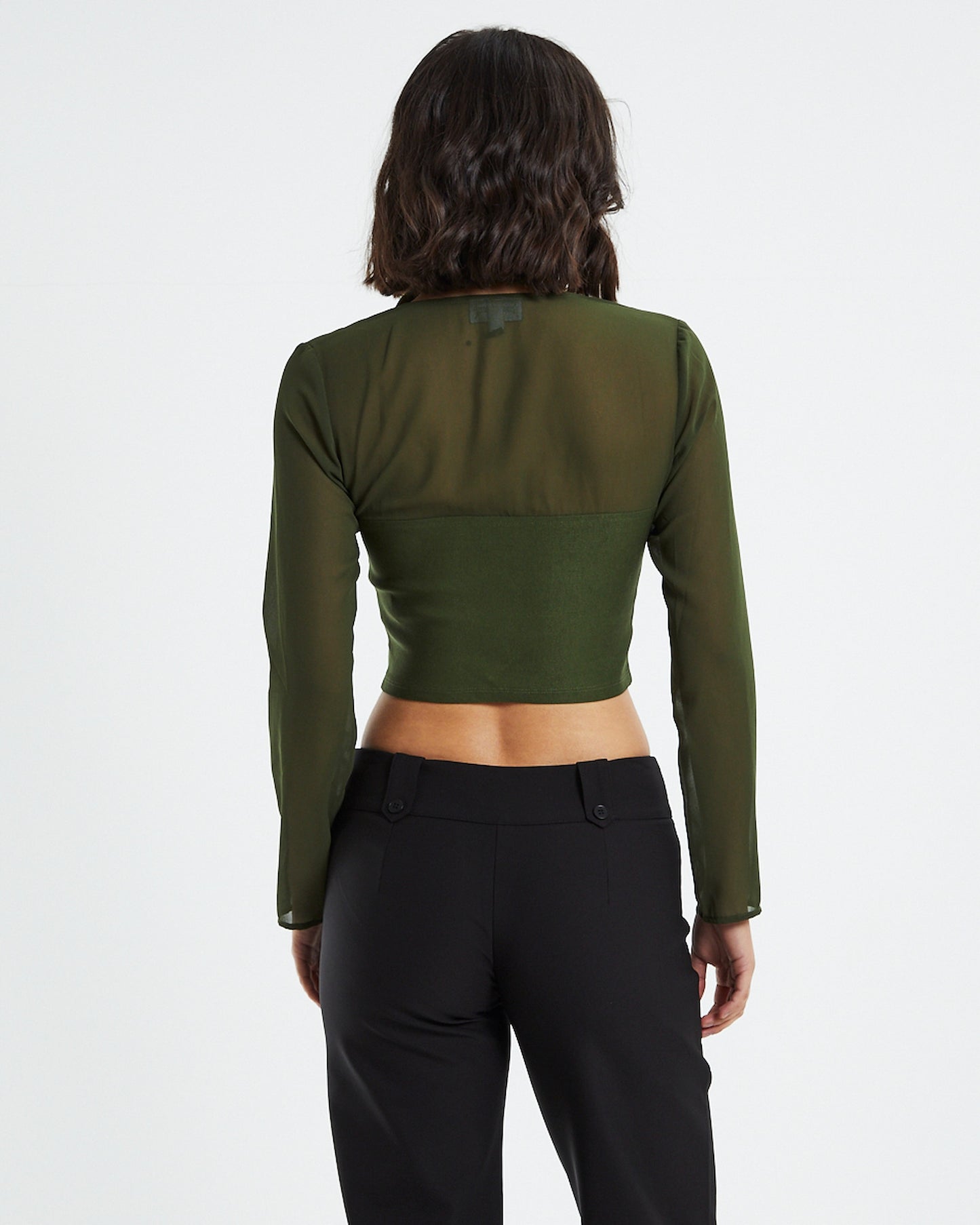 Kamali Hook Front Long Sleeve Halter Top Green