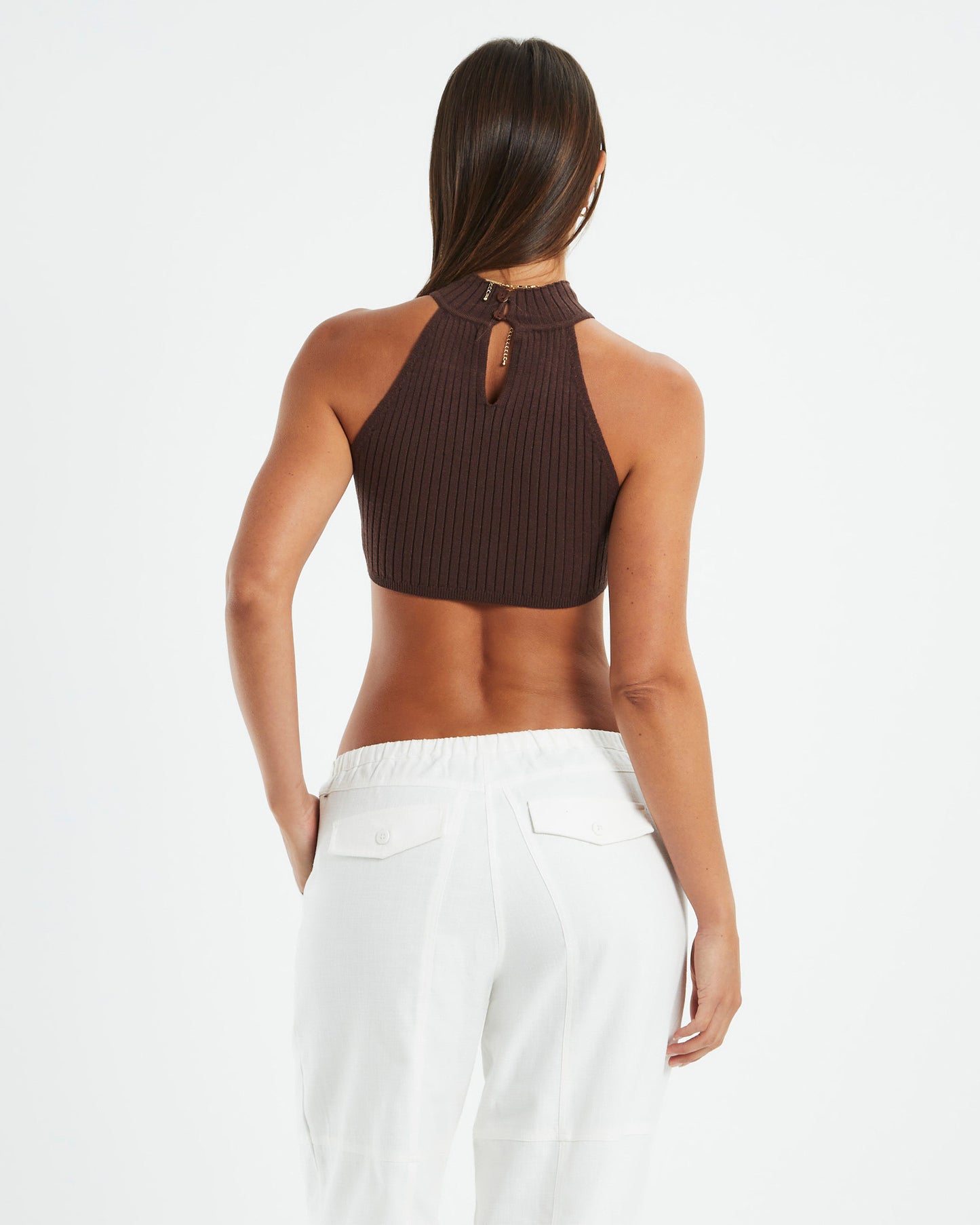Athena High Neck Knit Top Mocha Brown