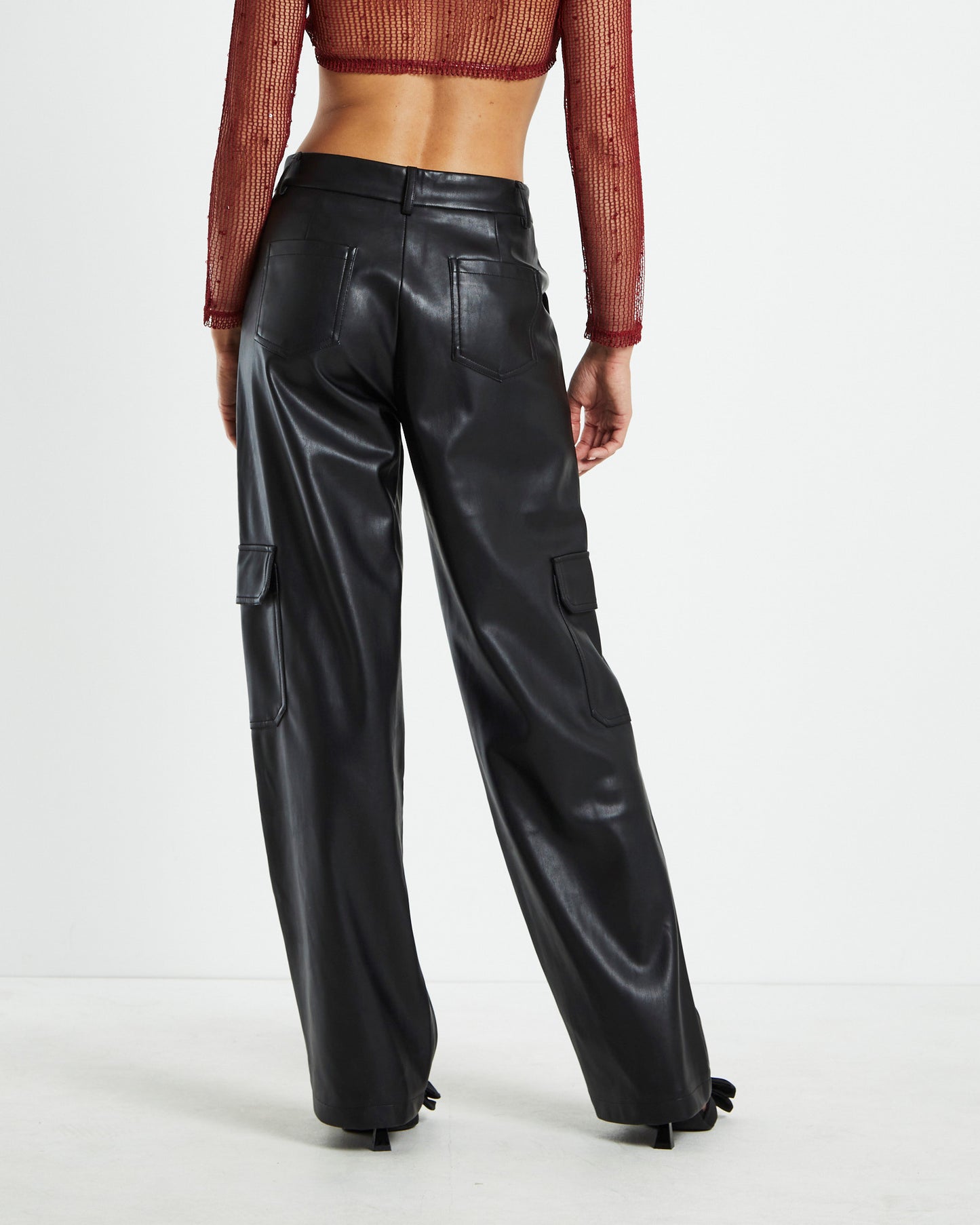 Layla Leather Look Cargo Pants Black
