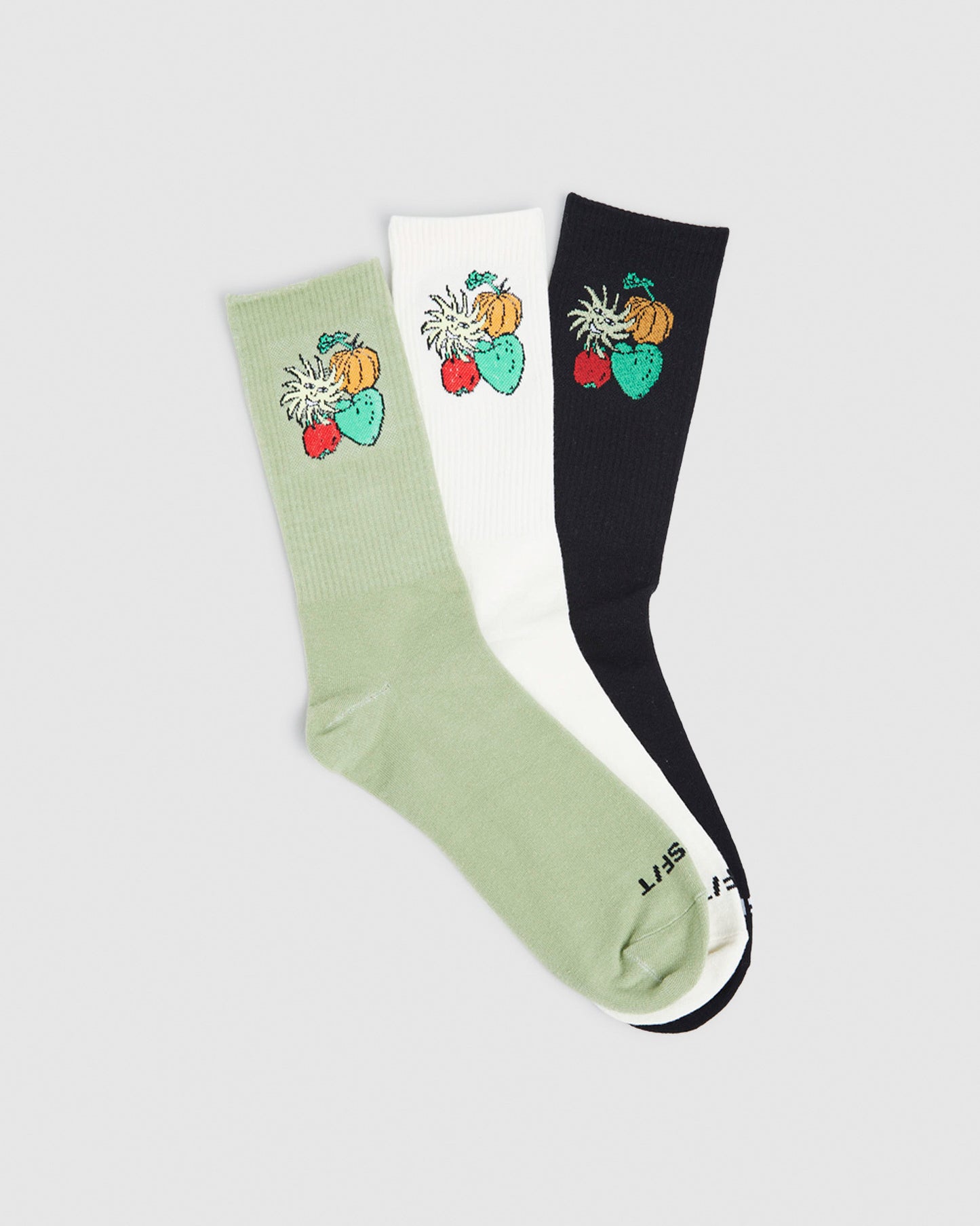Wonder Fruit Socks 3 Pack Black/Sage/White