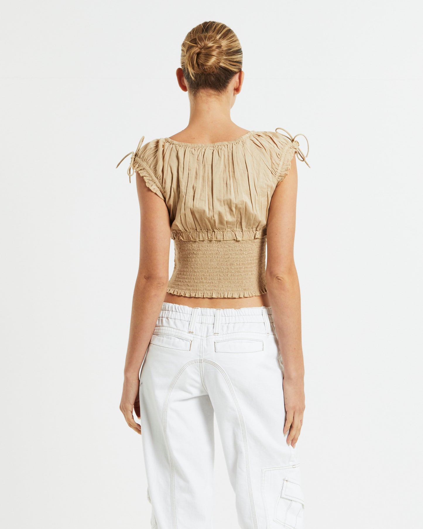 BDG Nova Rouched Blouse Top Cream