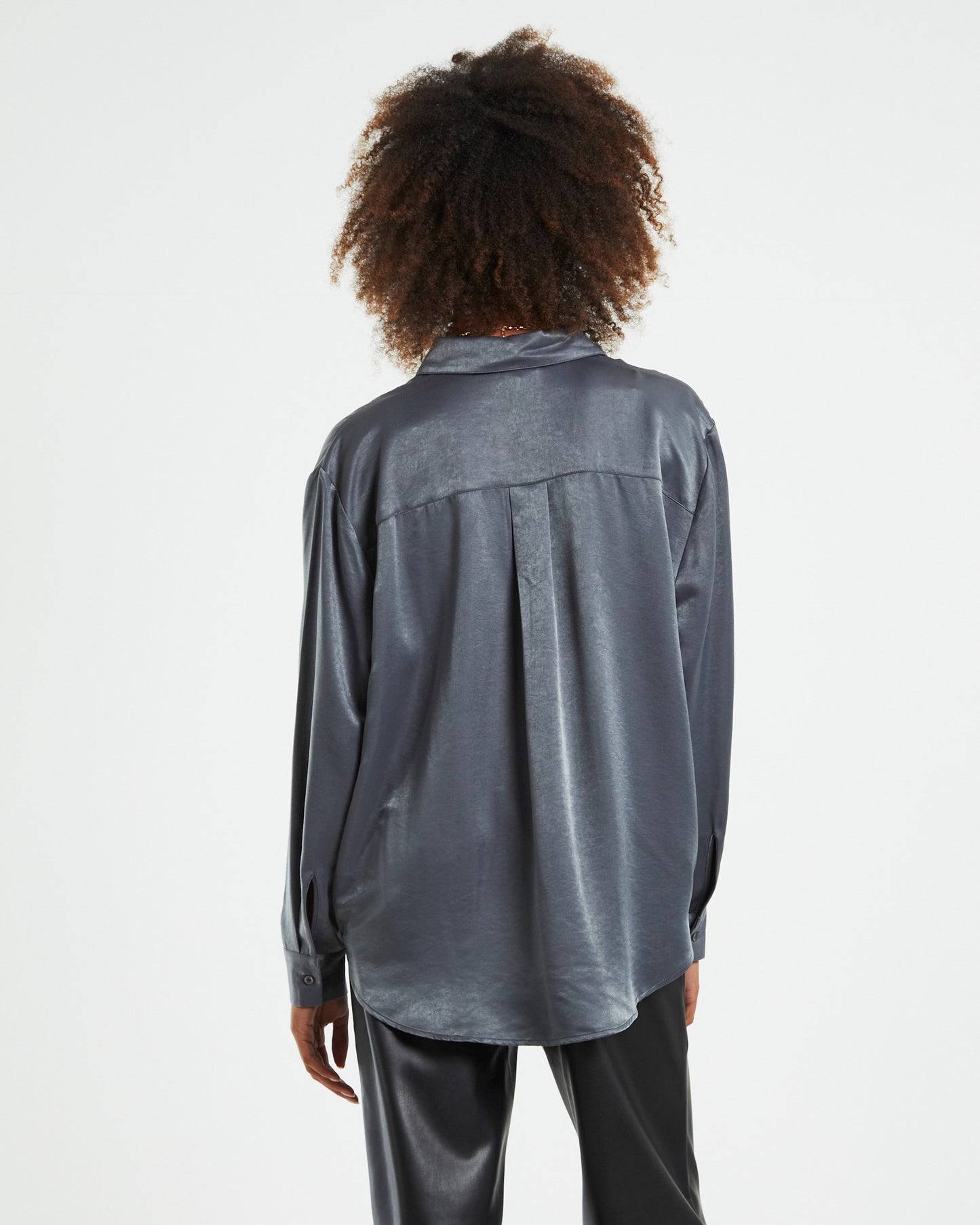 Tina Silky Oversized Long Sleeve Shirt Charcoal