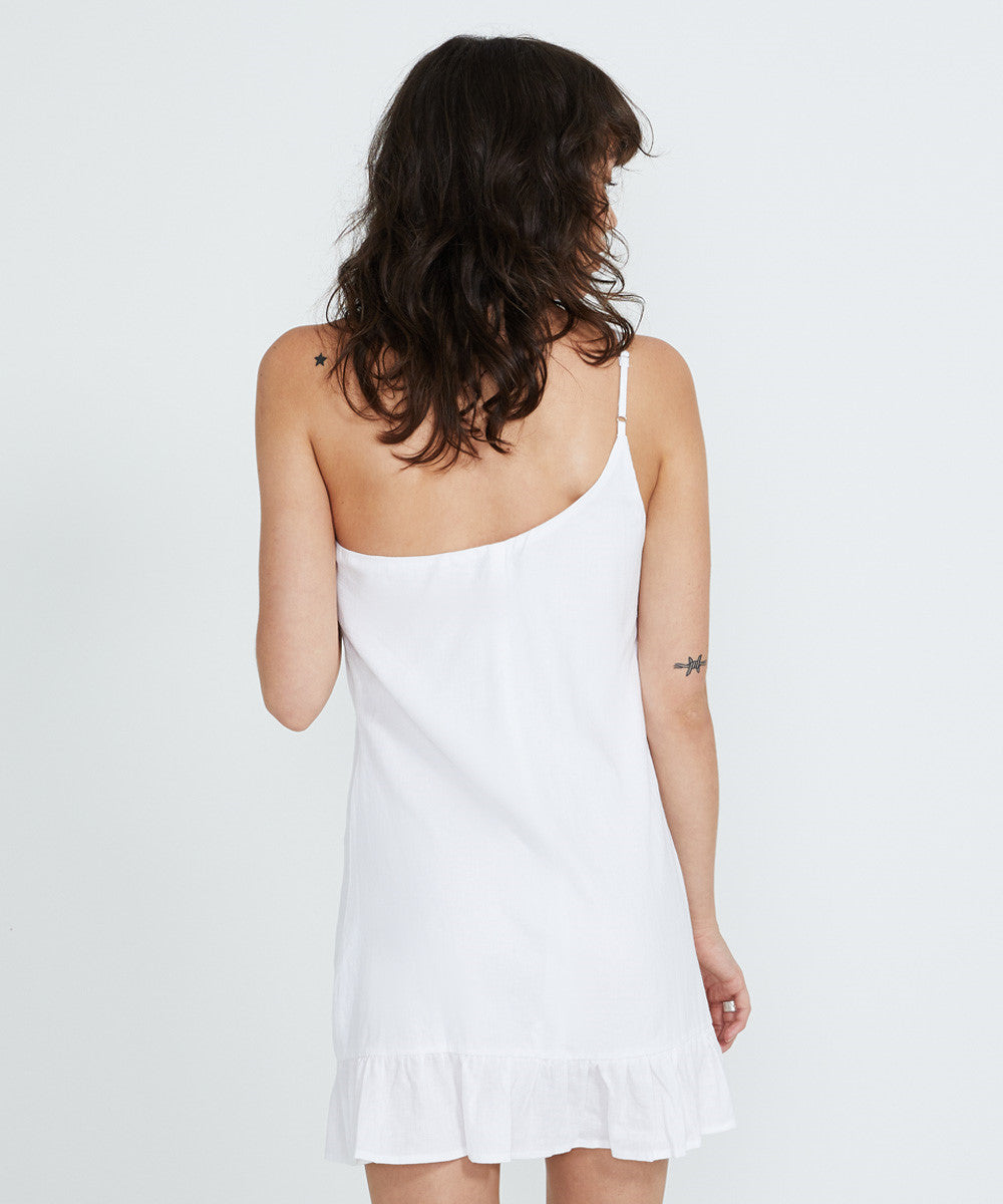 Devon Assymetric Frill Dress White WHITE