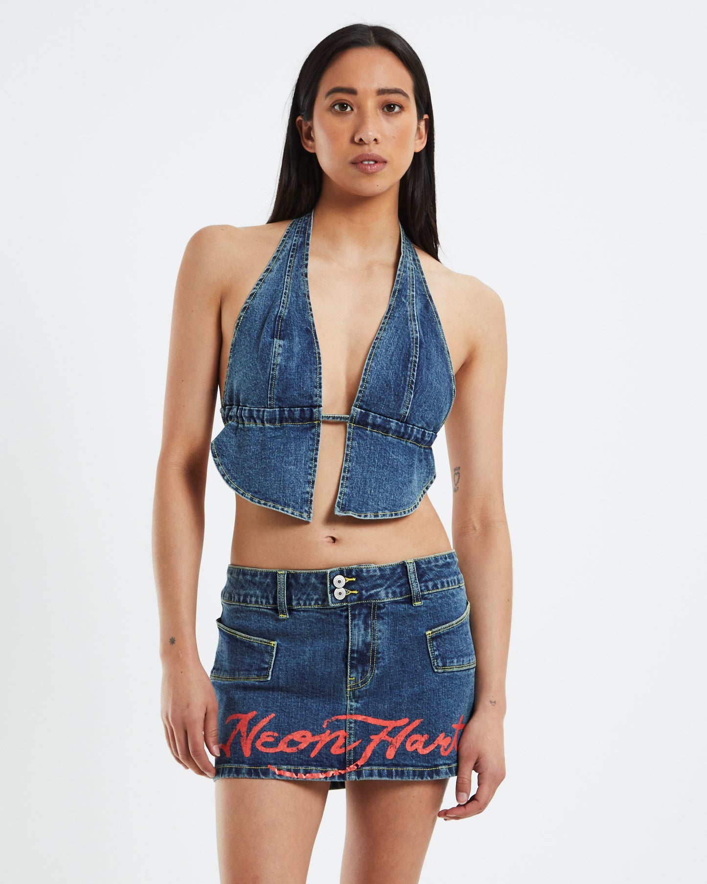 Trity Butterfly Hem Denim Halter Top