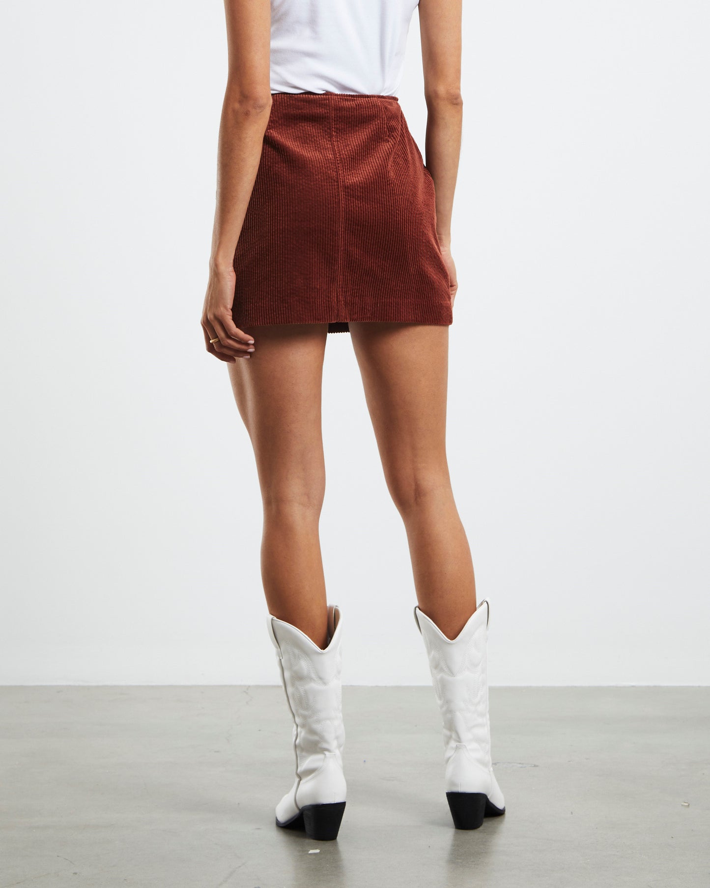 Phoebe Tonkin x Rolla's Francoise Cord Mini Skirt Chestnut Brown