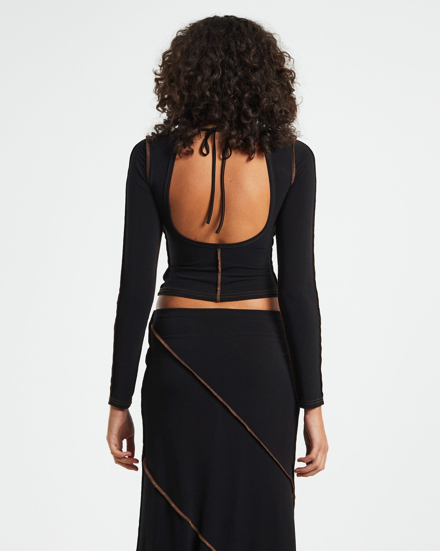 Amelie Slinky Contrast Long Sleeve Top Black