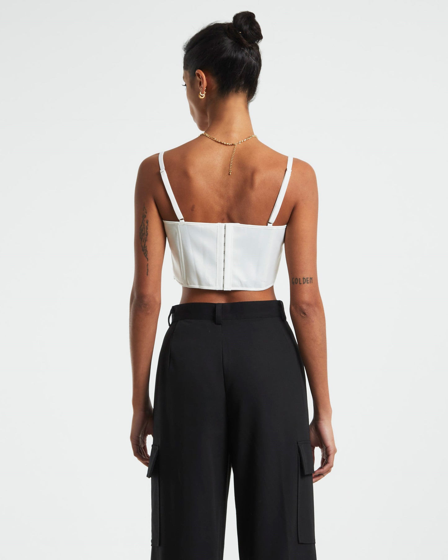 Andra Cut Out Sateen Corset Top Cream