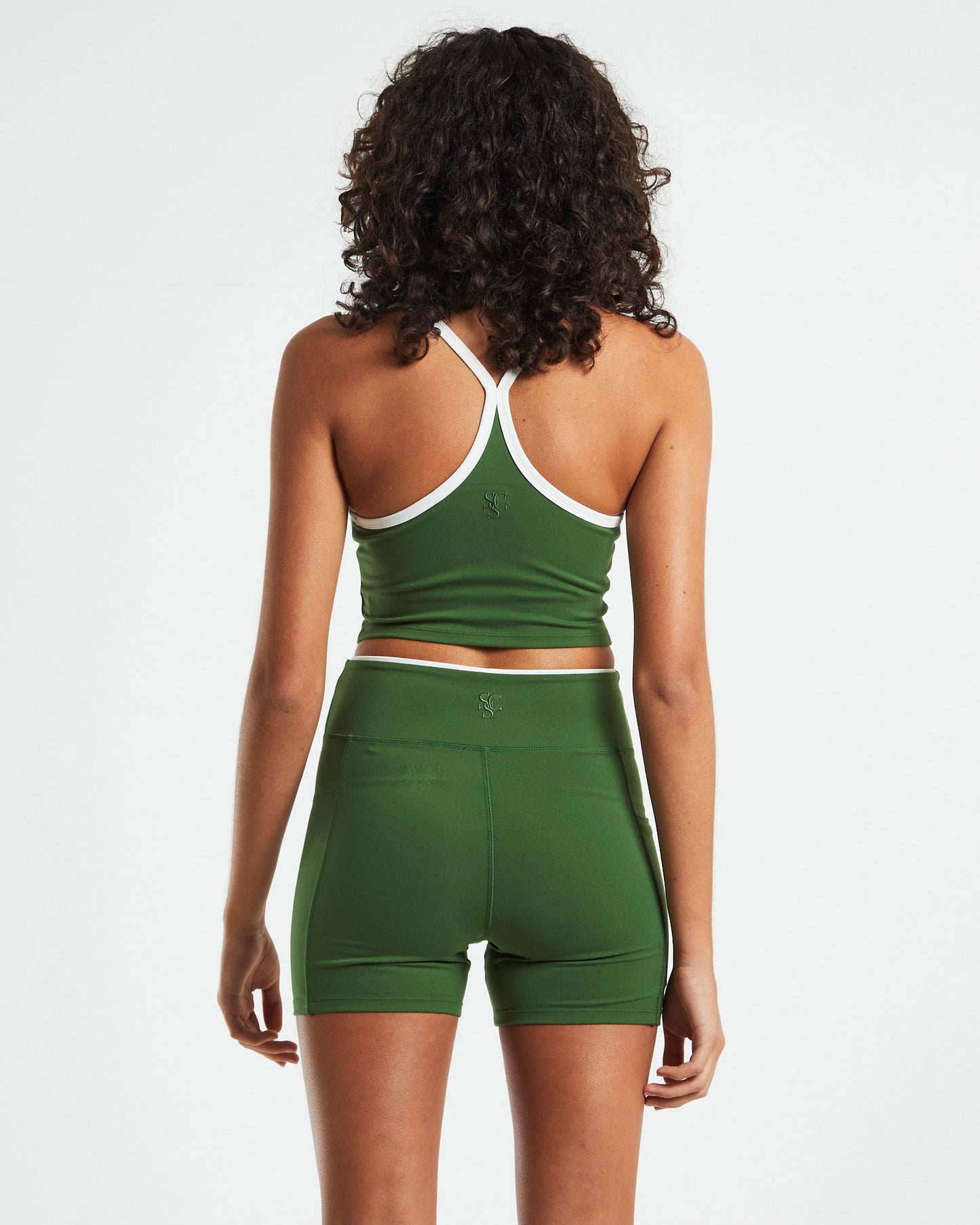 Double Layered Cropped Tank Top Green/Cream