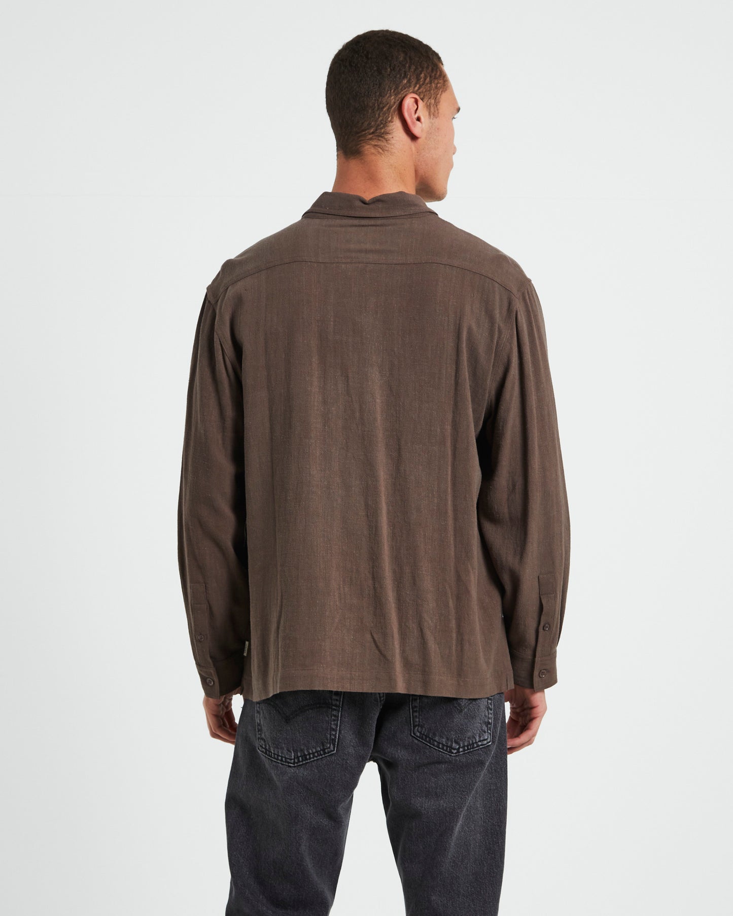 Harrison Linen Long Sleeve Shirt in Umber Brown