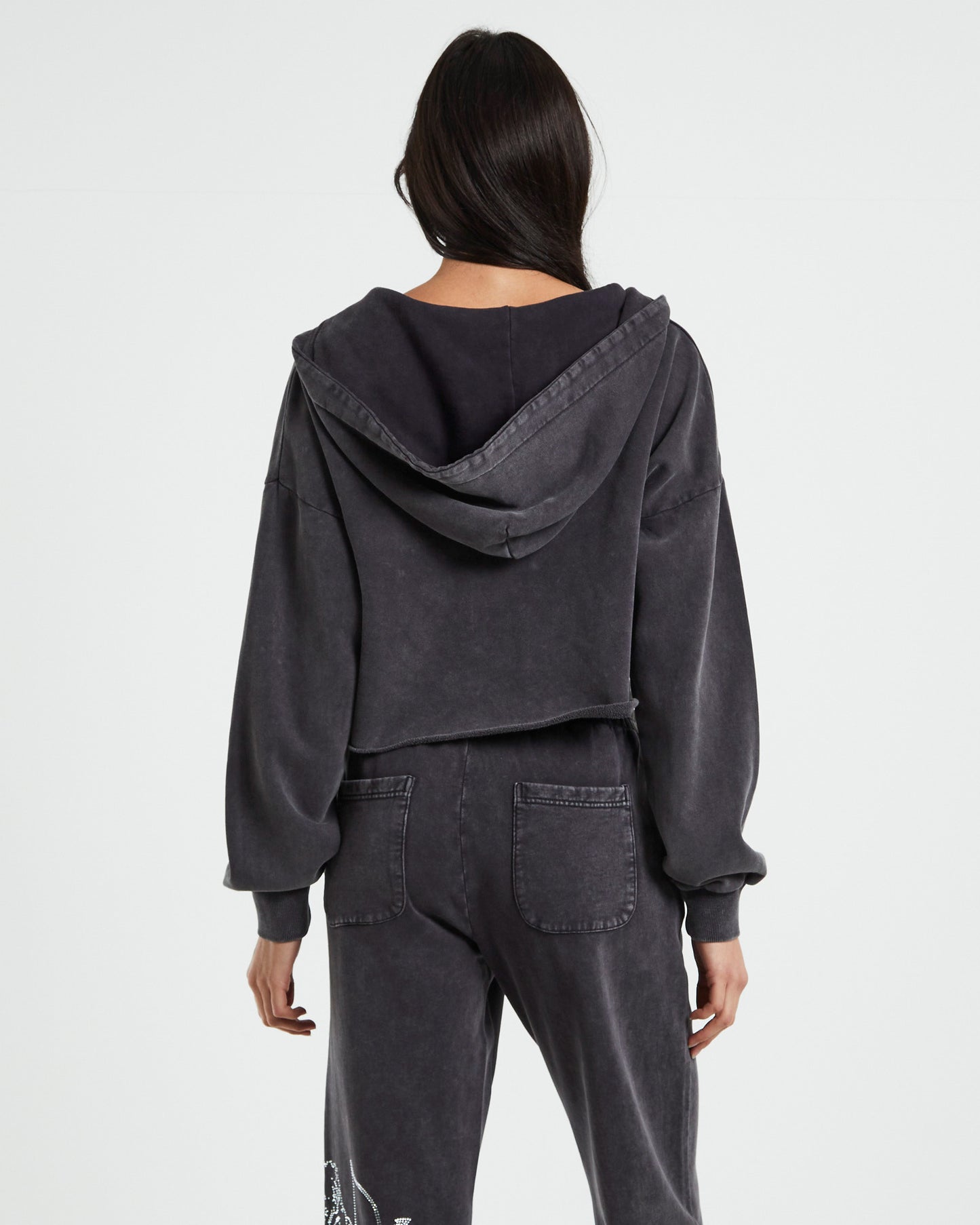 Cherub Acid Wash Zip Front Hoodie Charcoal