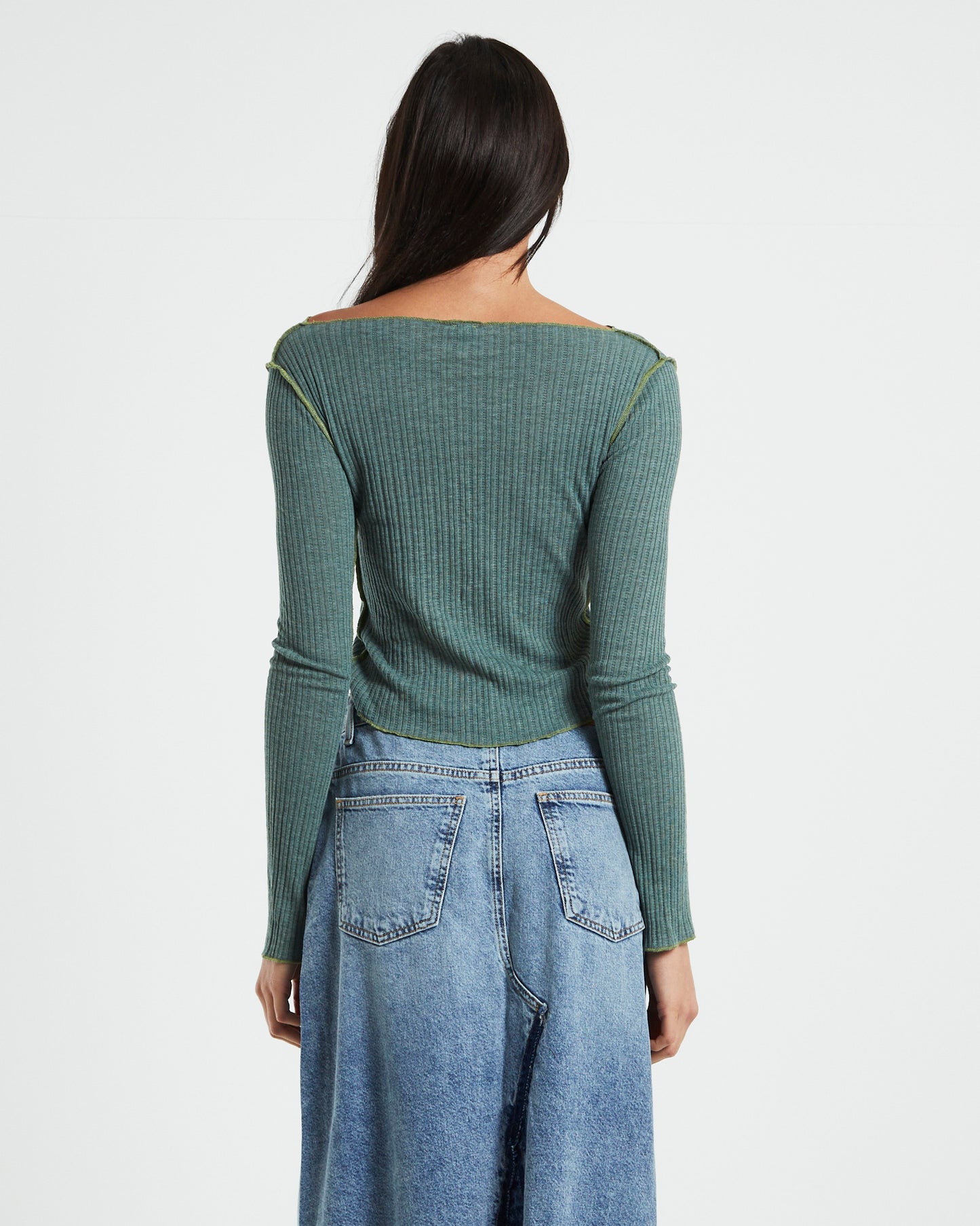BDG Cut Out Long Sleeve Top Green