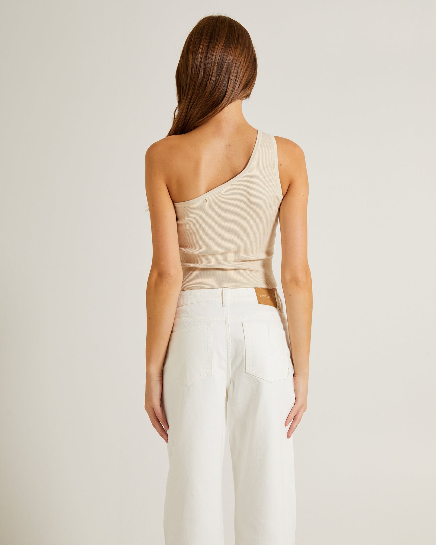 Luxe Knitted One Shoulder Top in Vintage Stone