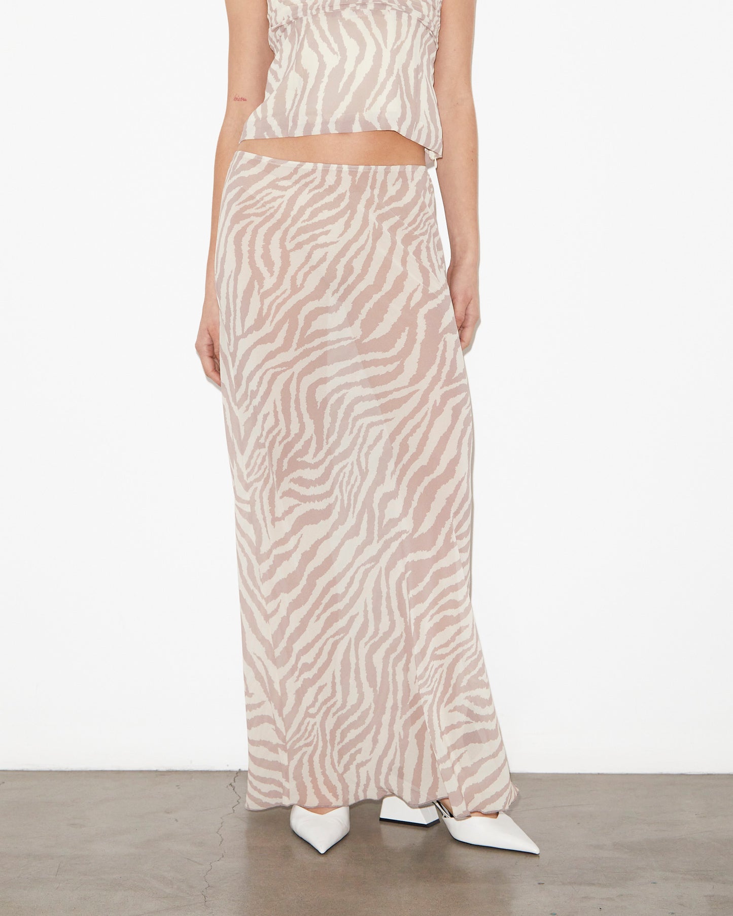 Cassie Low Rise Sheer Slip Skirt in Beige