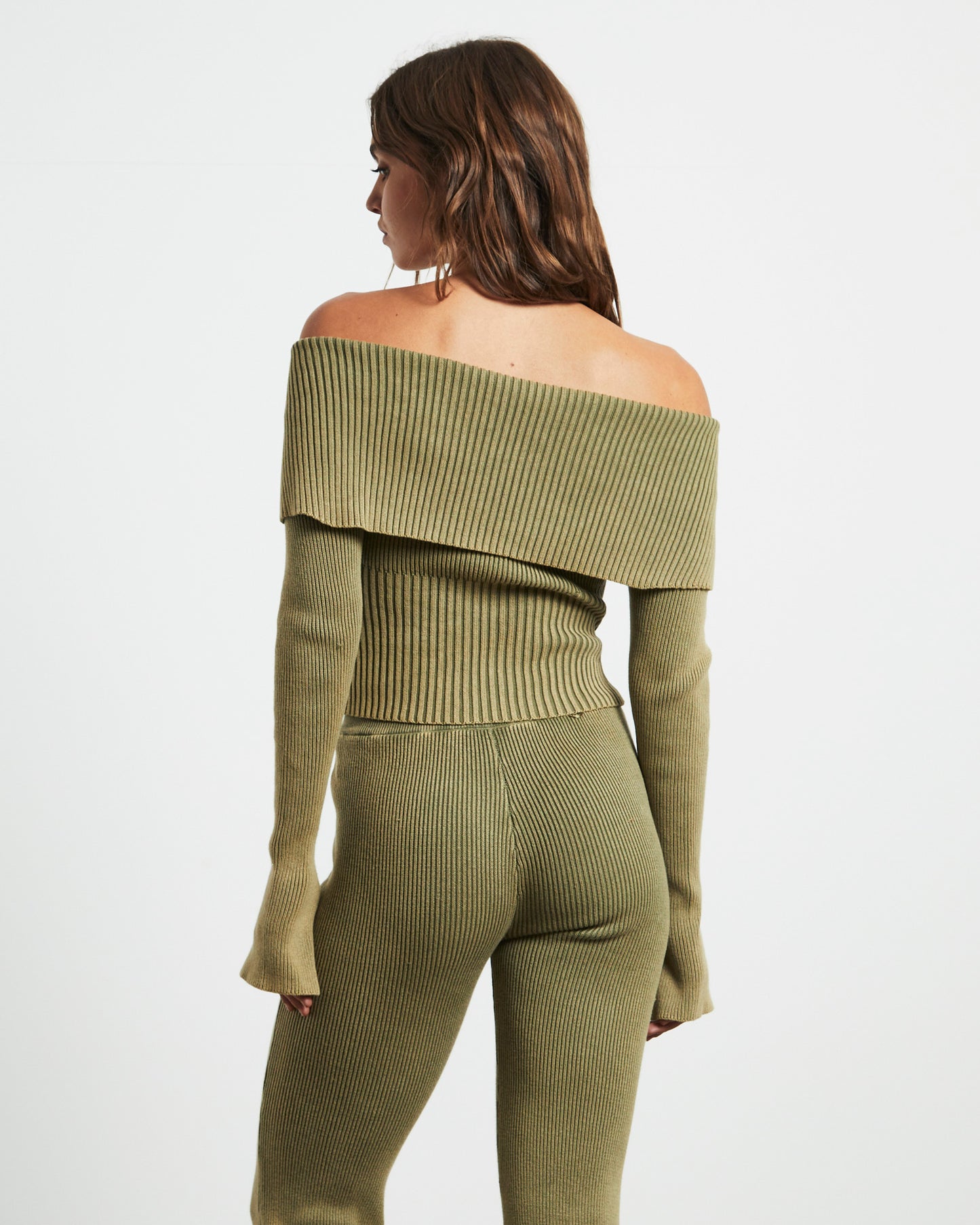 Angelique Zip Front Acid Rib Cardigan in Khaki Green