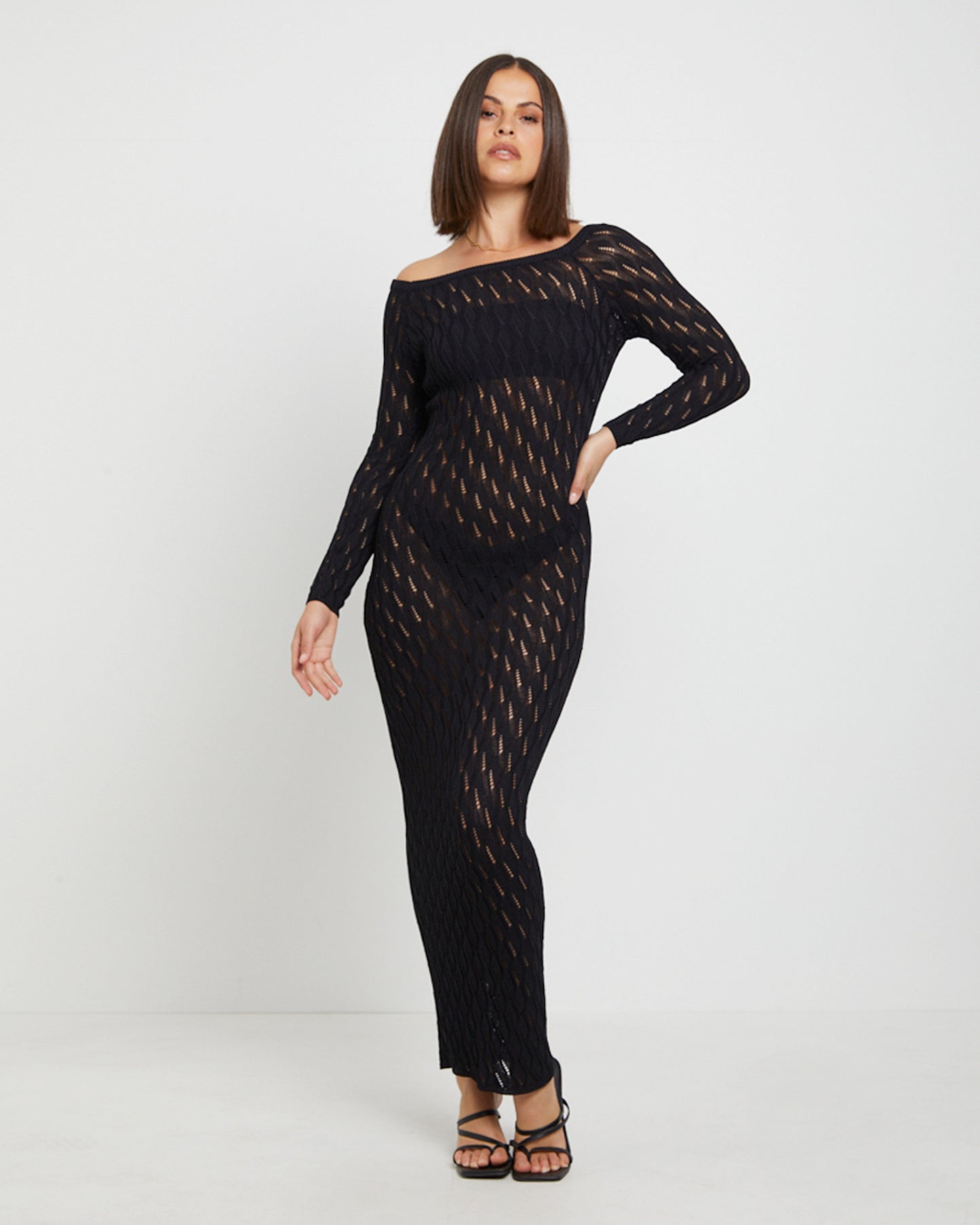 Cleo Midi Long Sleeve Dress in Black