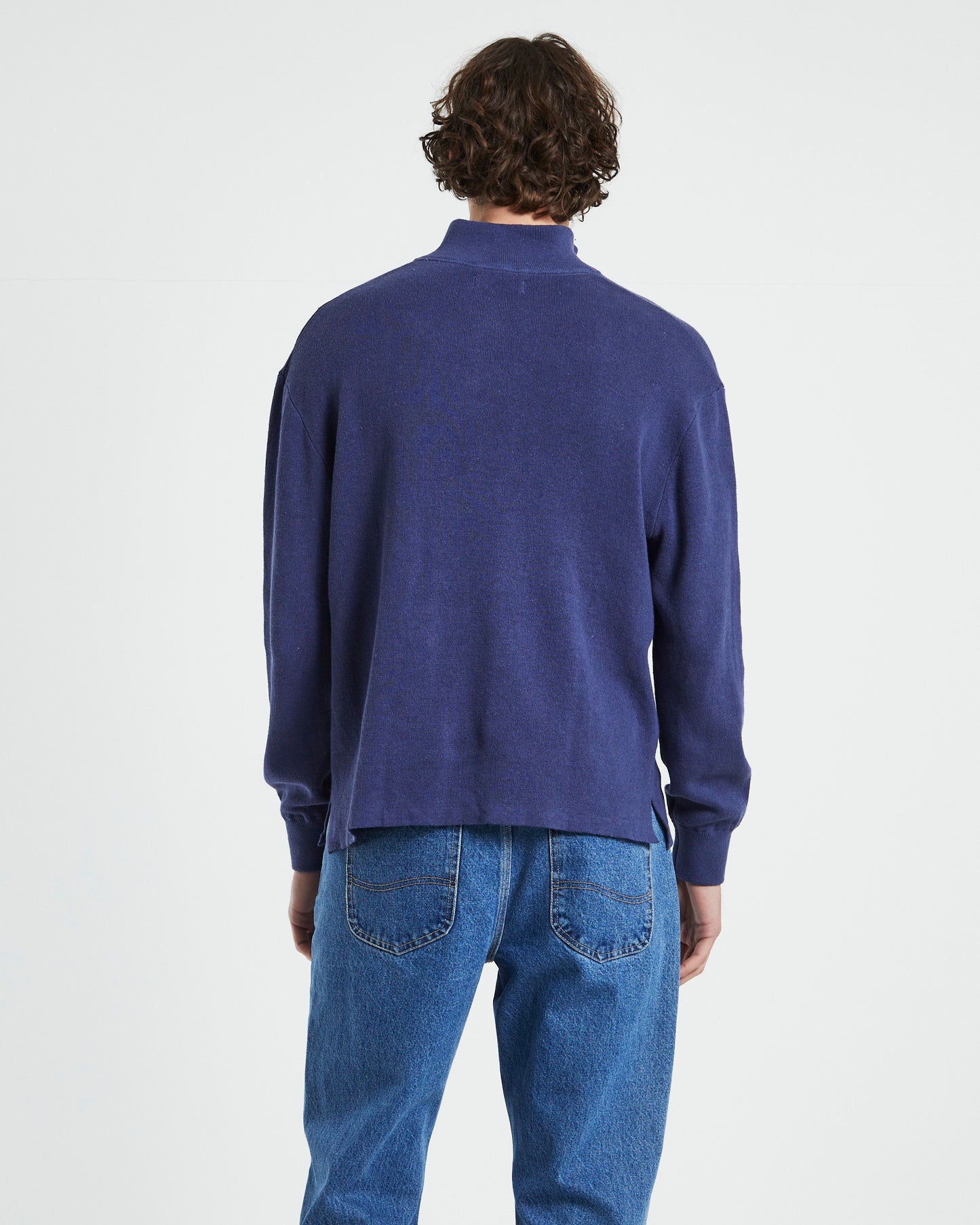 Trade Hemp Quater Zip Fleece Jumper in Navy