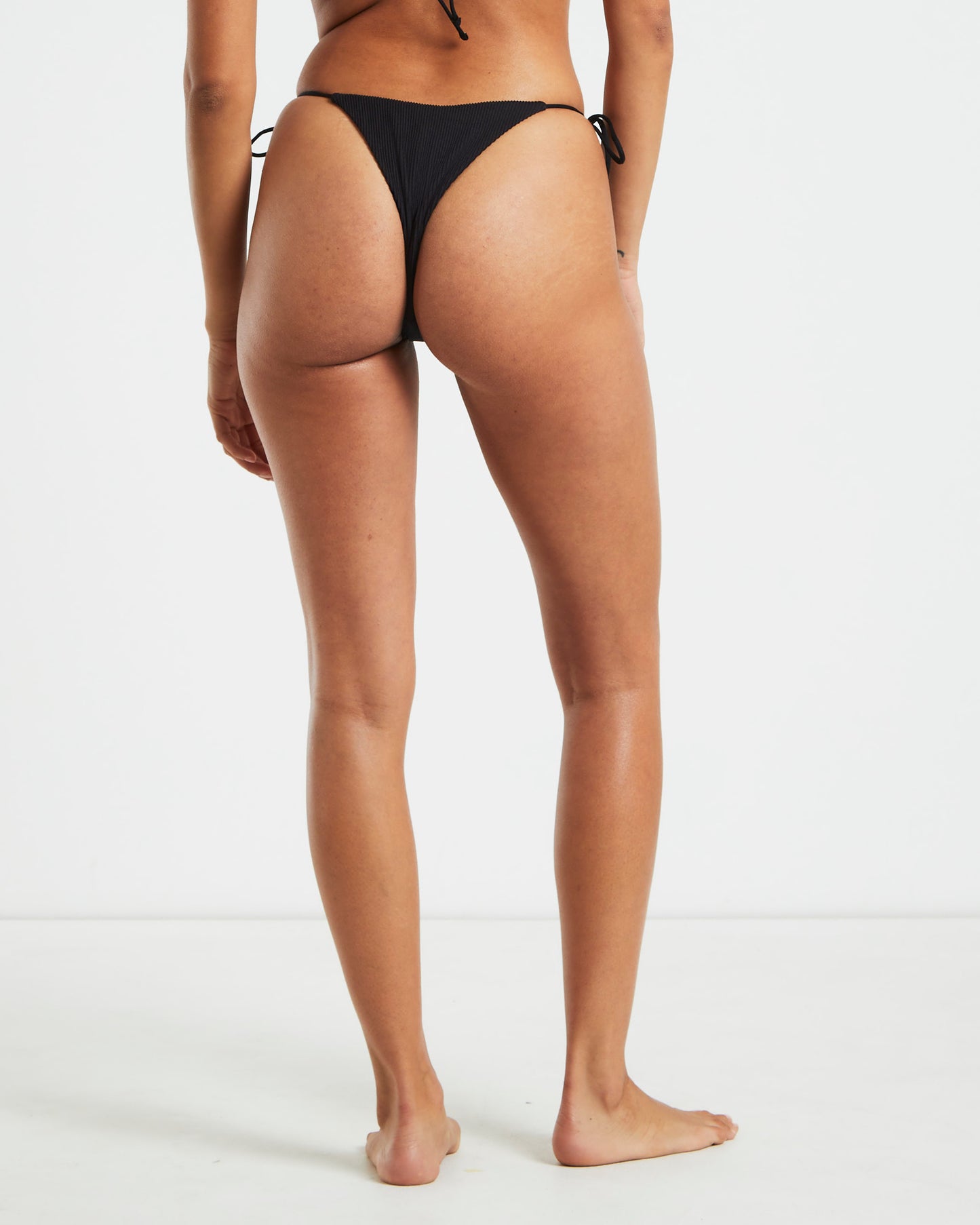 Rib Skinny Strap Tie Side Bikini Bottom