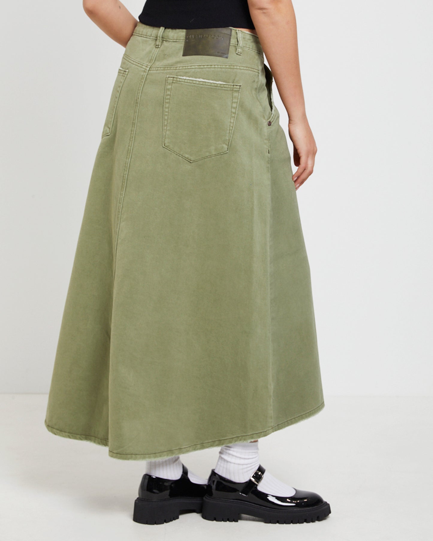 St Khaki Mrs Carter Long Denim Skirt in Green