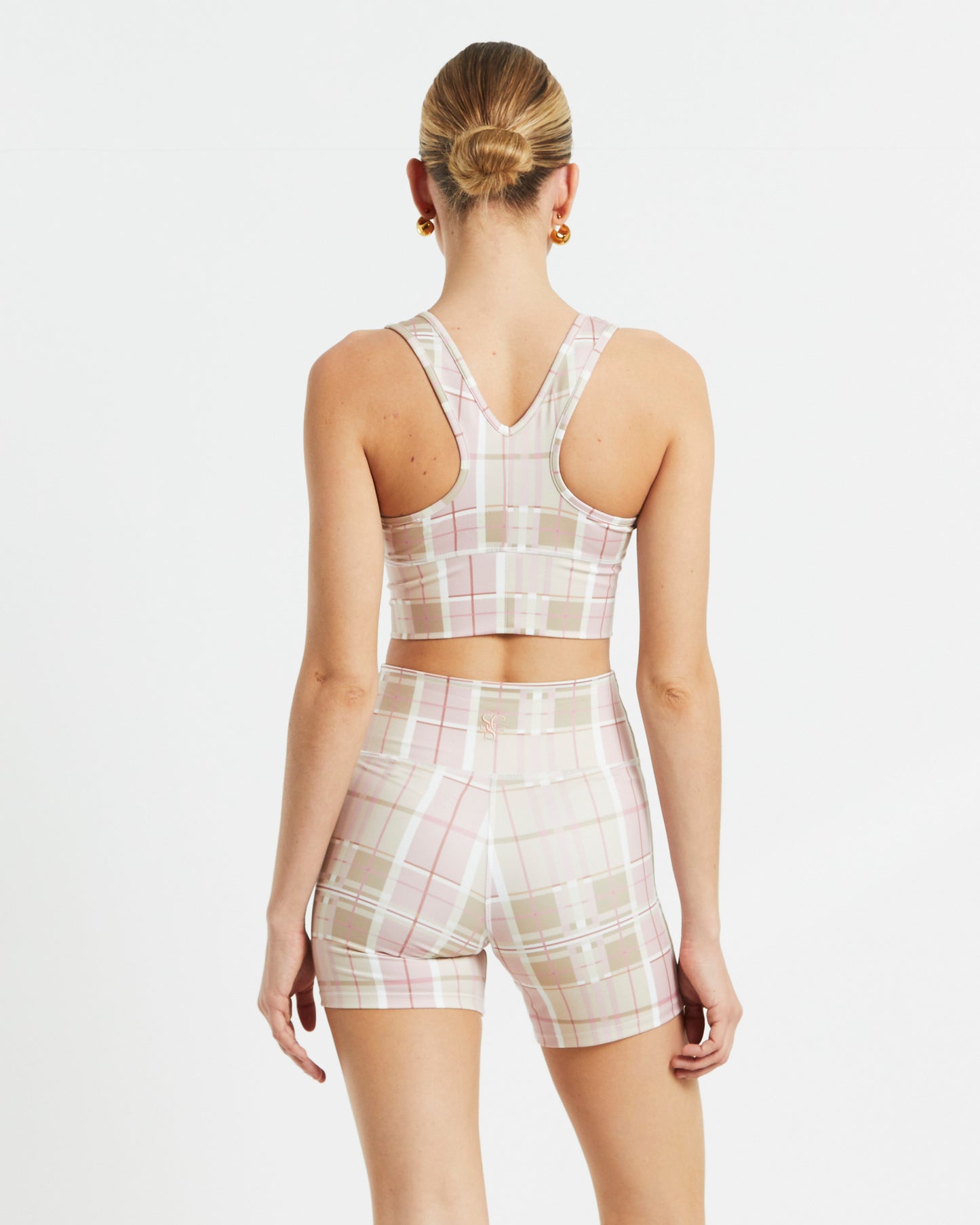 Gather Front Crop Top in Pink Check