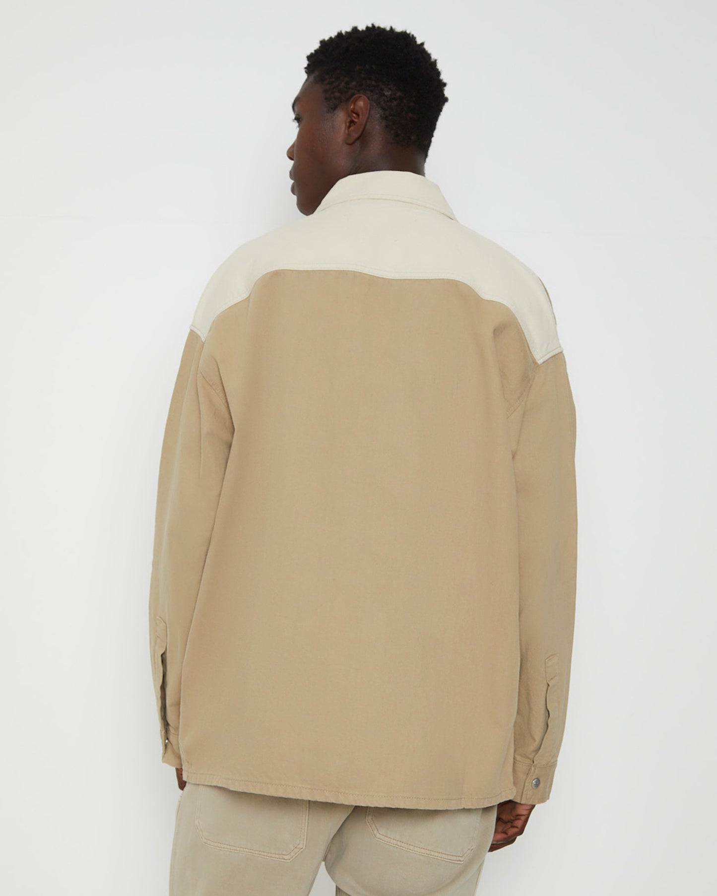 Oversized Utility Panel Denim Shirt Jacket in Neutral