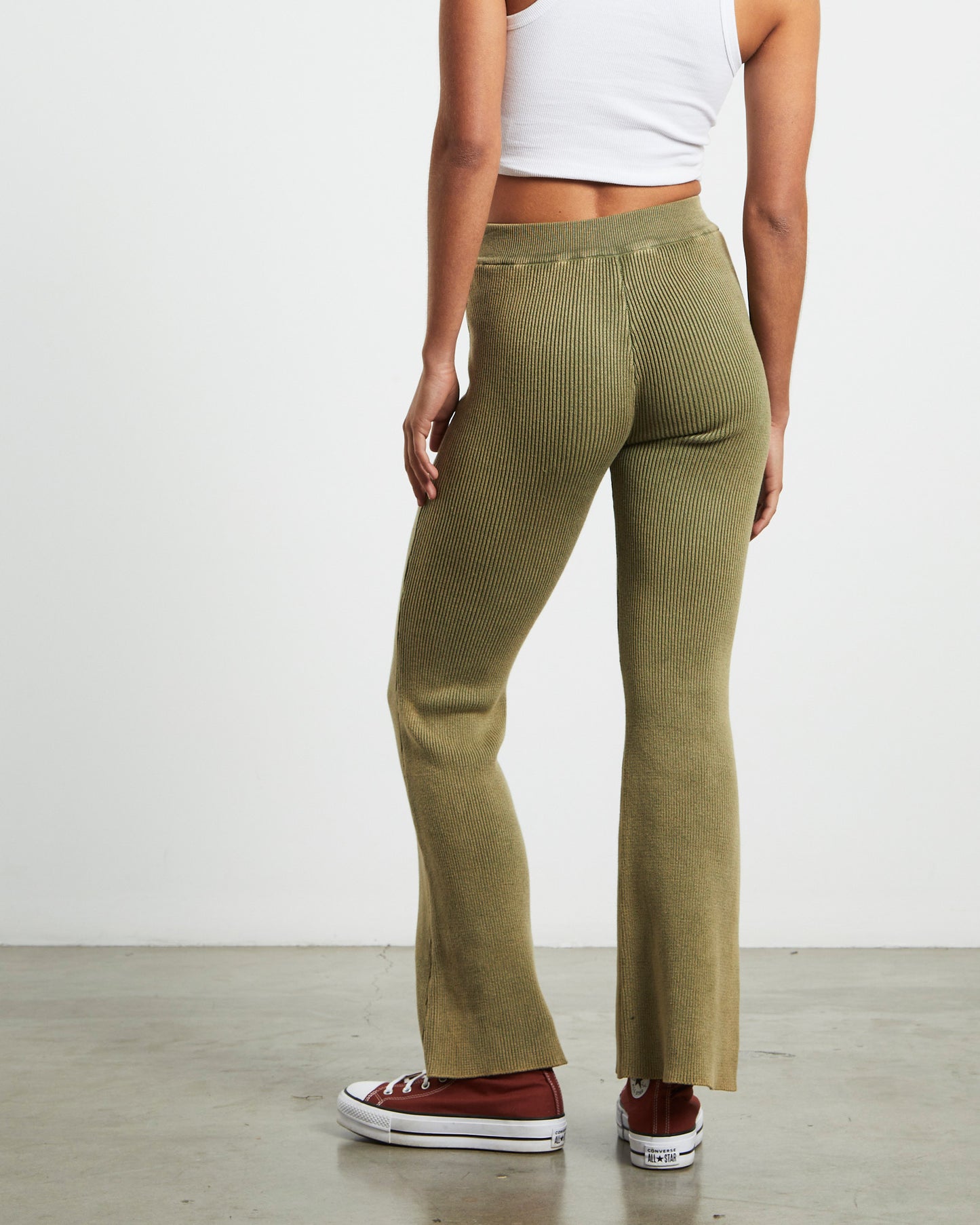 Angelique Acid Wash Rib Soft Flare Pant in Khaki