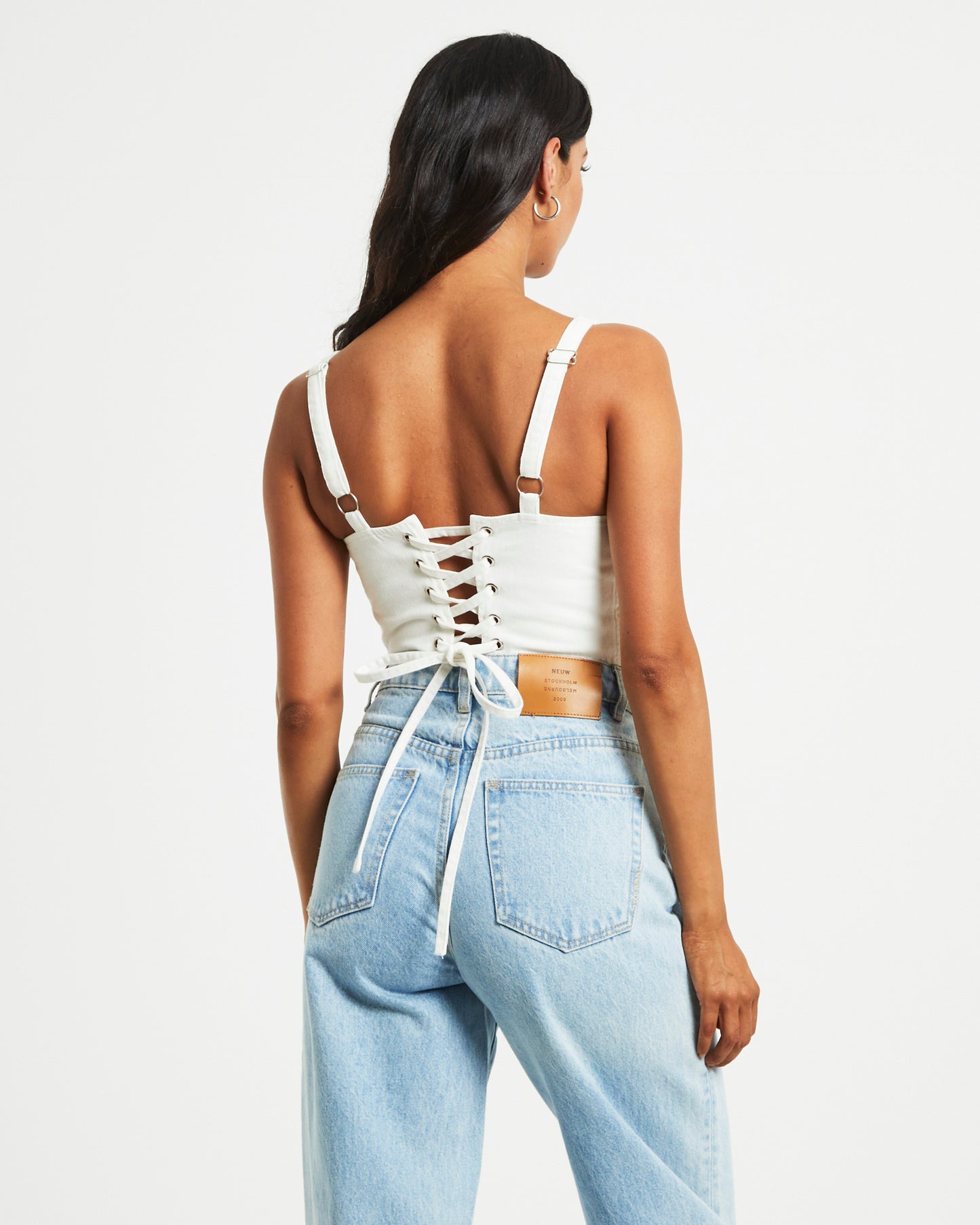 Monique Denim Corset Top in Bleached White