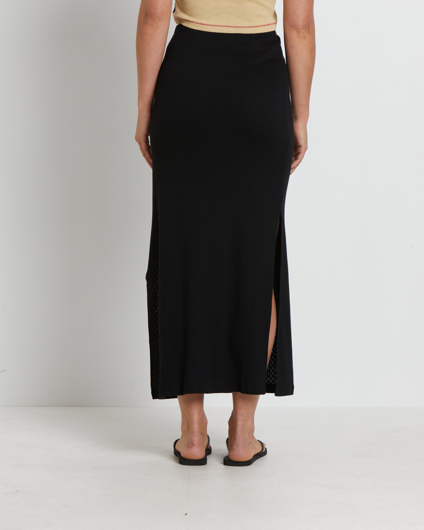 Lilah Organic Pointelle Maxi Skirt in Black