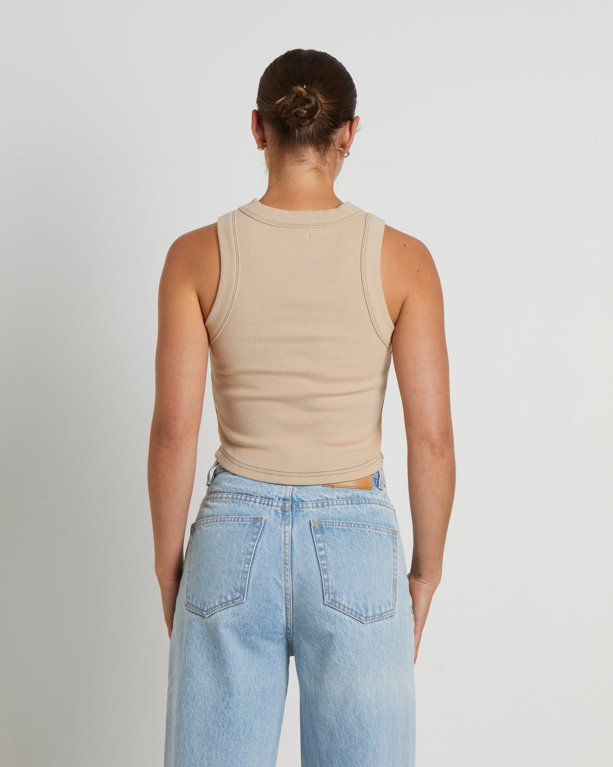 Jonesy Recut Rib Singlet in Bleached Sand NATURAL