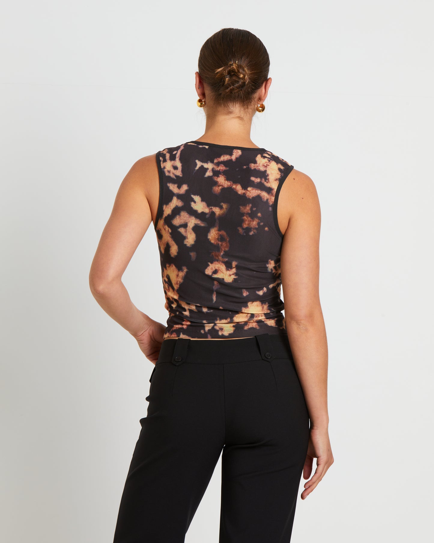 Dark Cloud Mesh Cut Off Tank Top in Brown