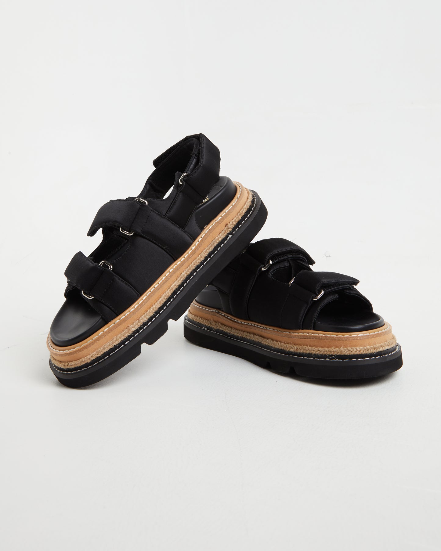 Veda Black Sandals in Satin Black