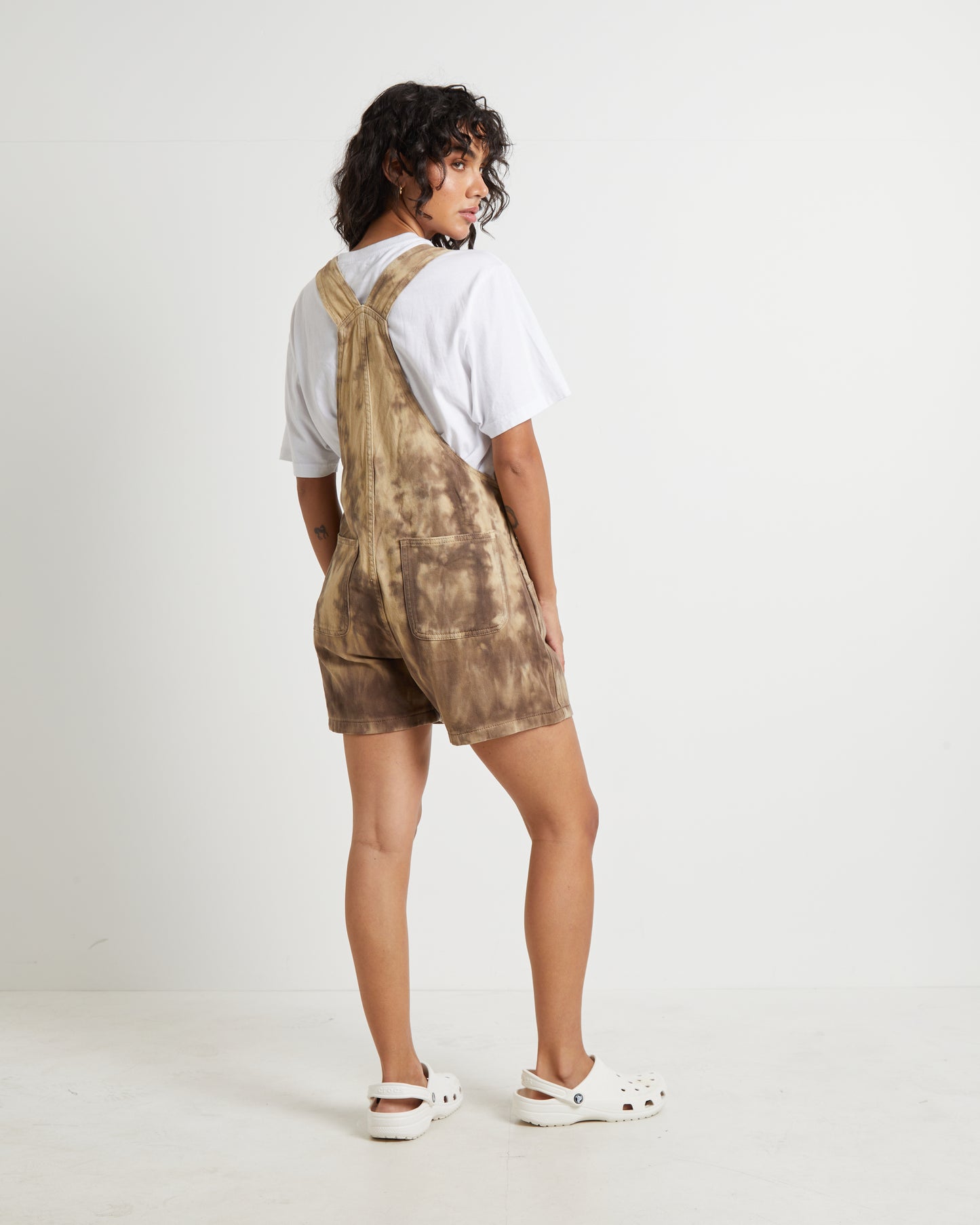 Nevada Denim Short Overalls in Coffee Brown
