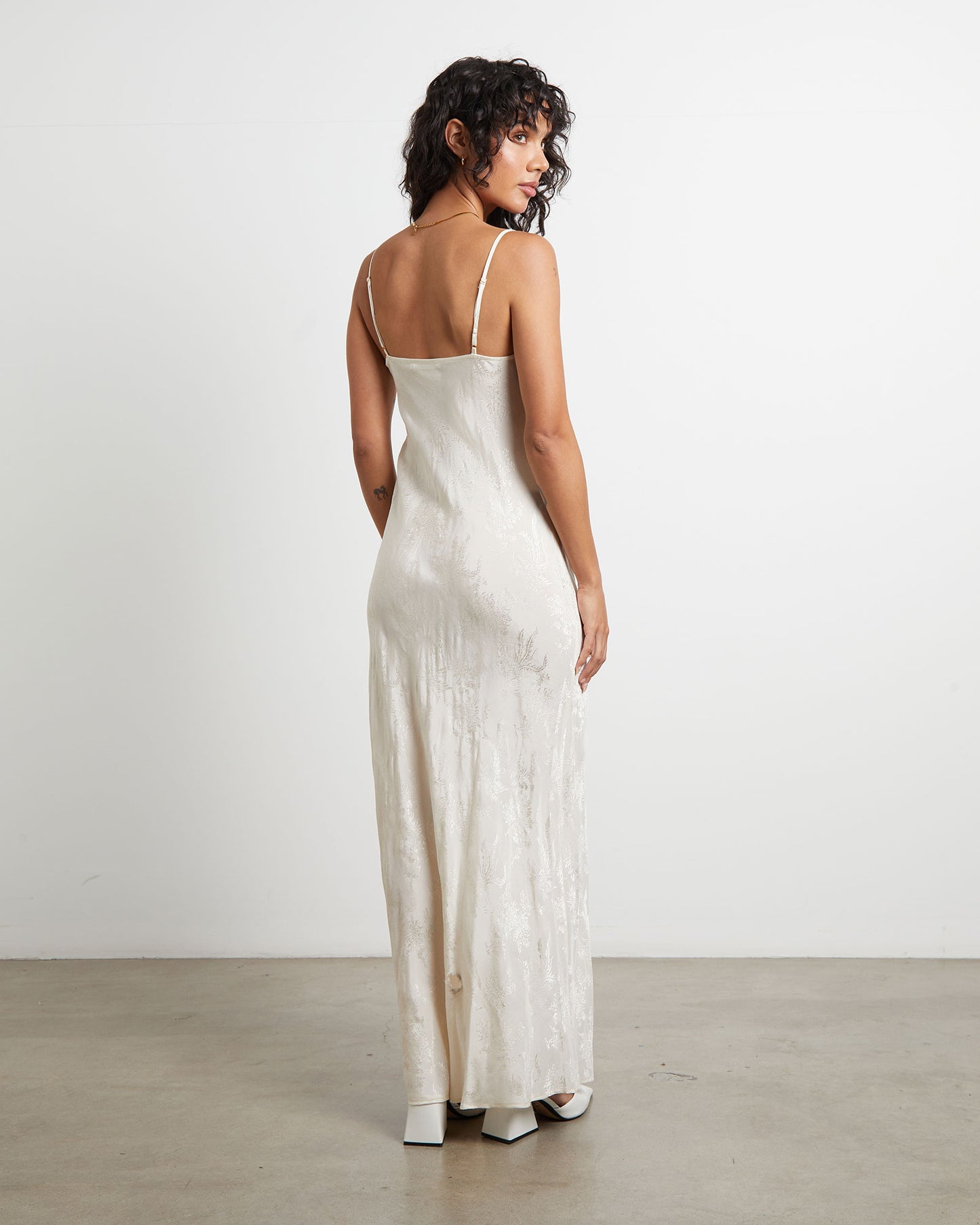 Ember Silky Jacquard Slip Maxi Dress in Butter