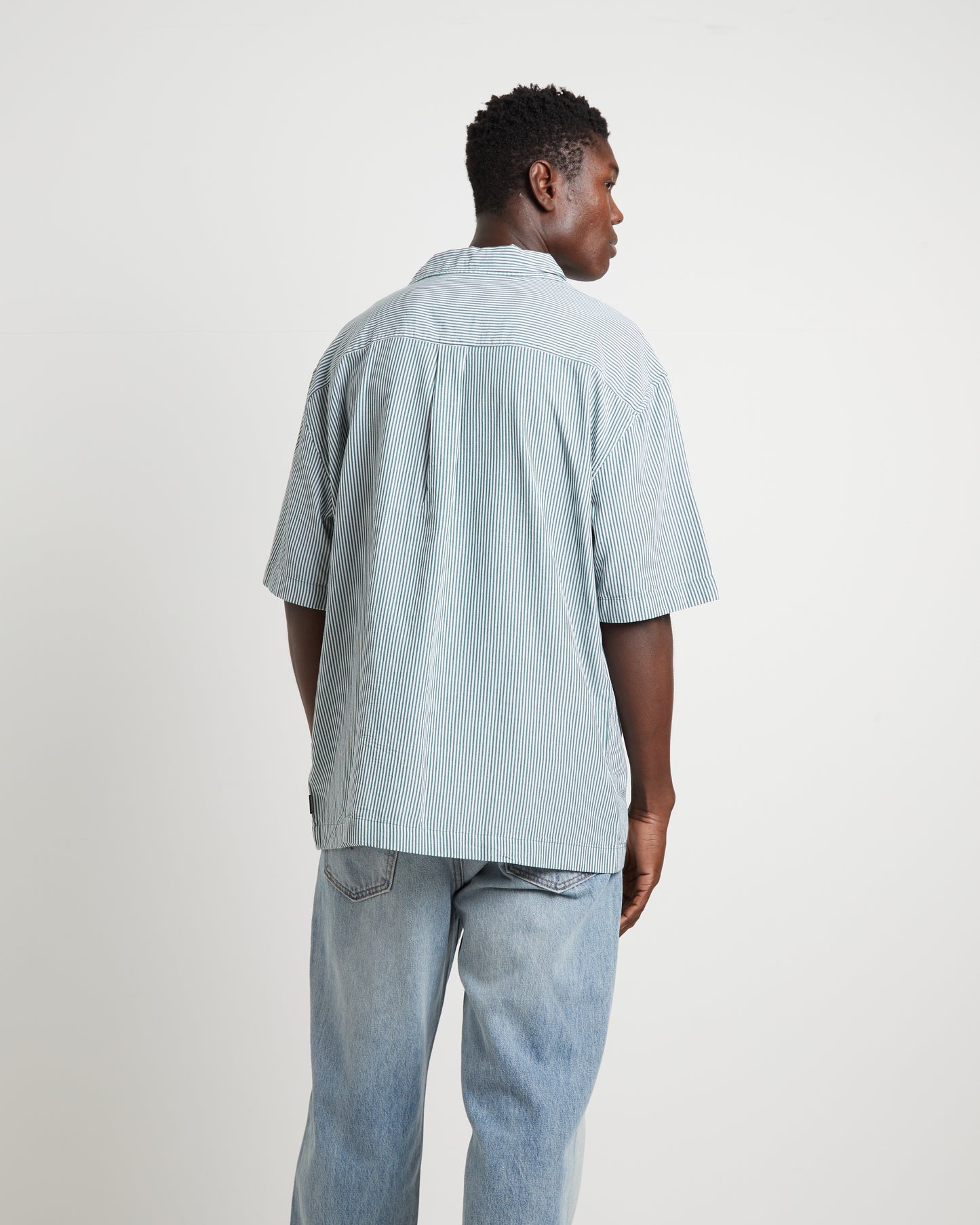 Intergalactic Cuban Short Sleeve Shirt in Emerald Stripe Green