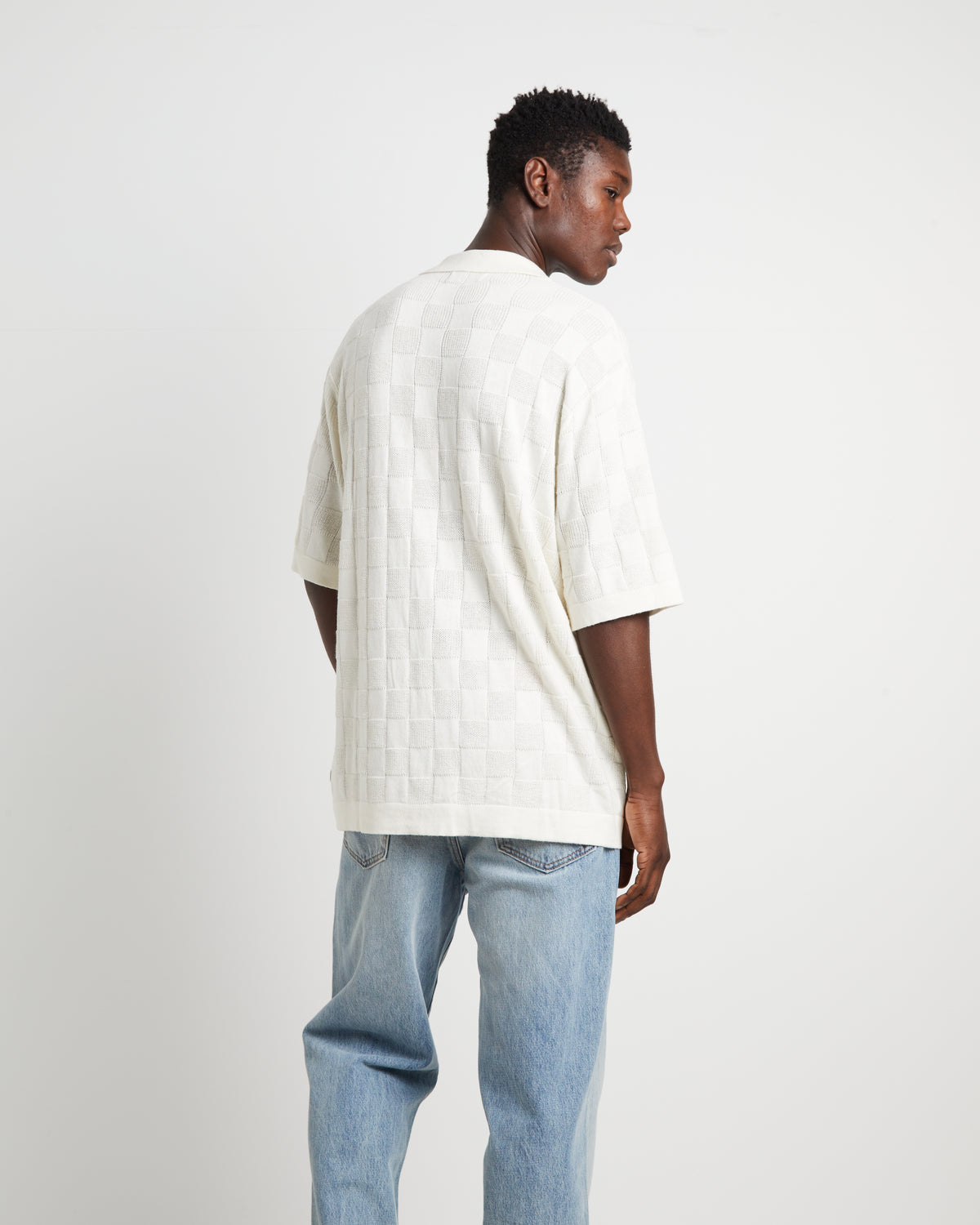 Checker Knit Short Sleeve Shirt in Natural NATURAL