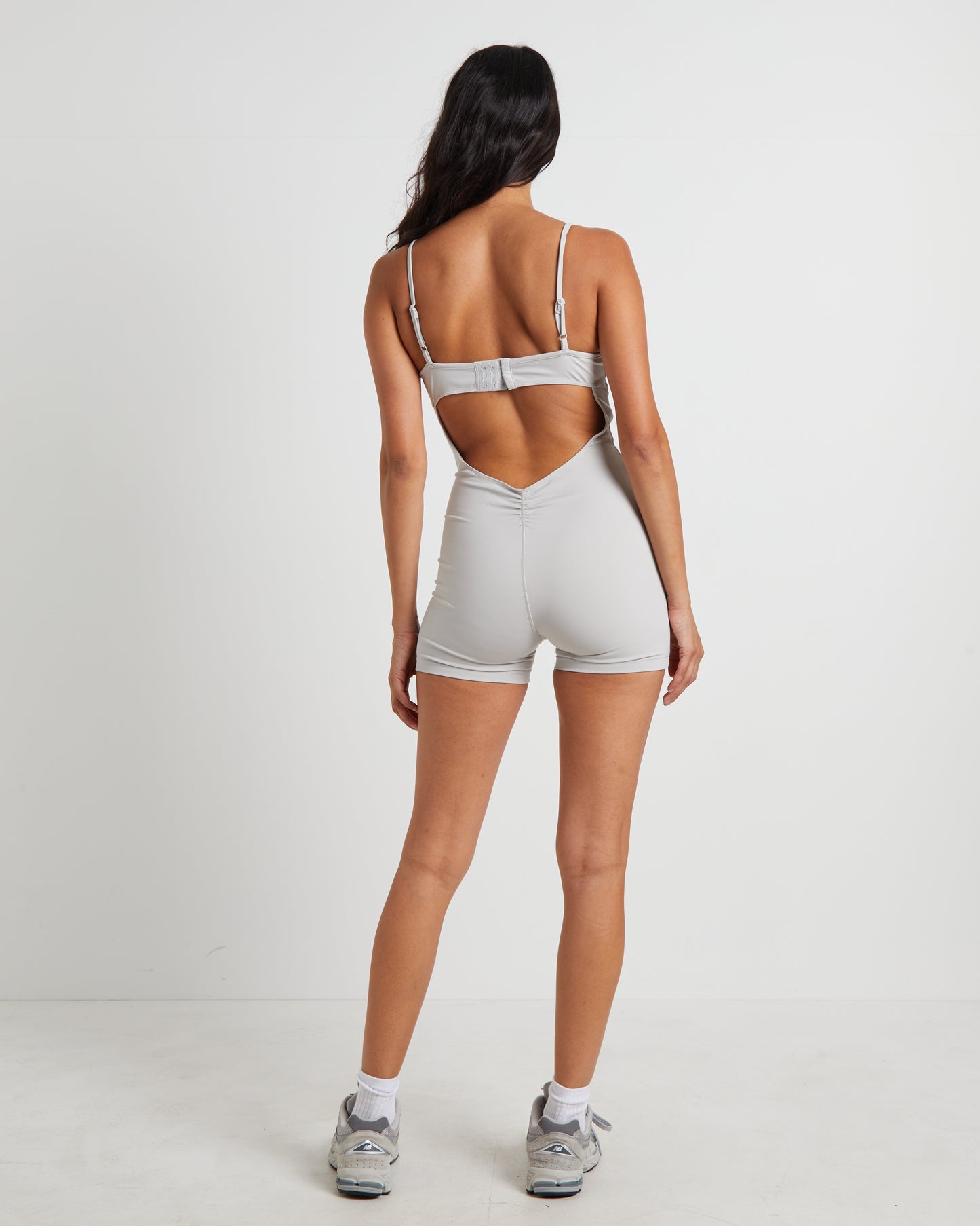 Gather Back Seam Unitard in Biscuit Beige