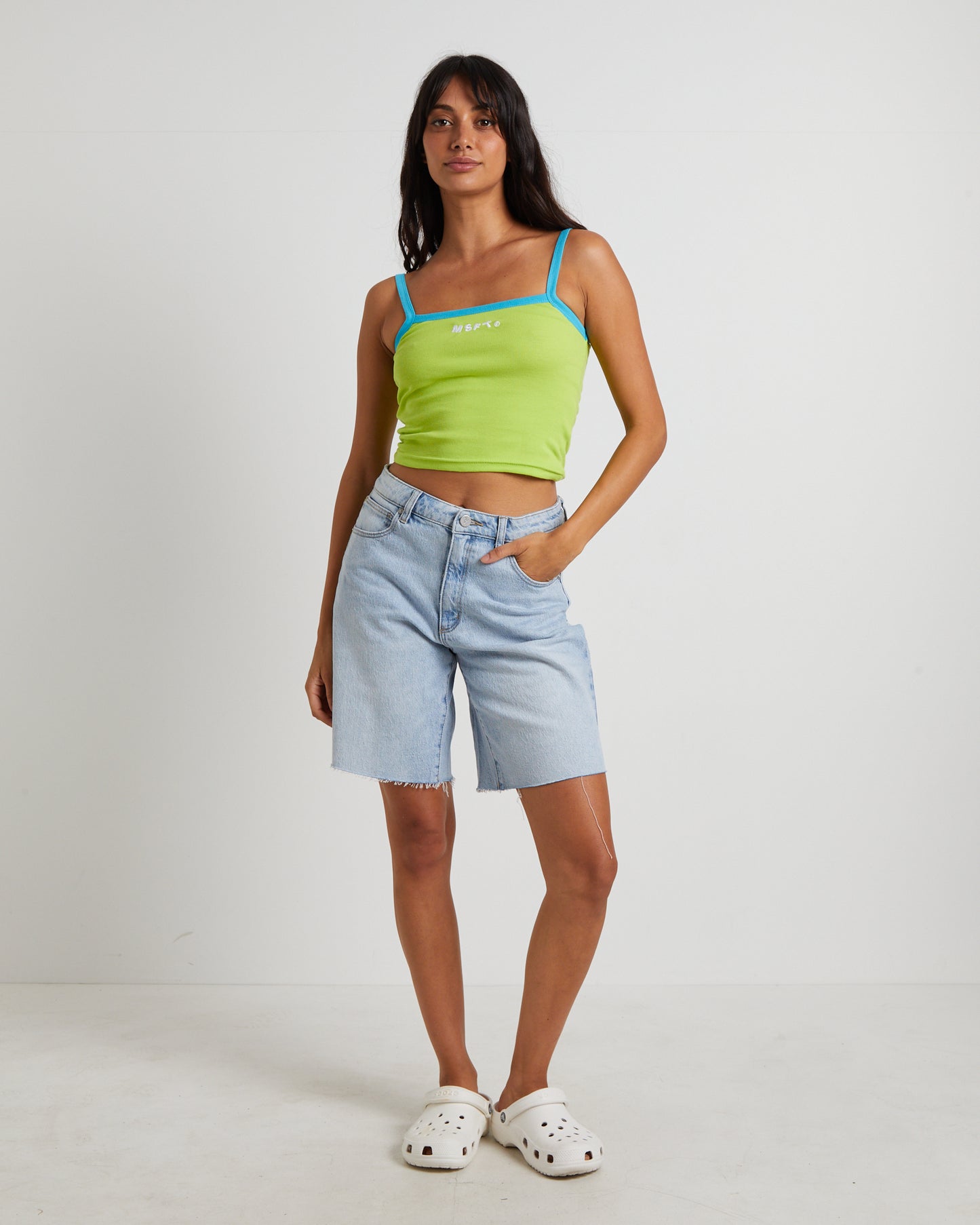 Devod Contrast Singlet in Lime Green