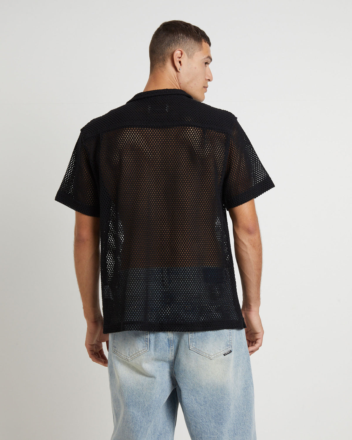 Diego Mesh Short Sleeve Shirt in Black BLACK