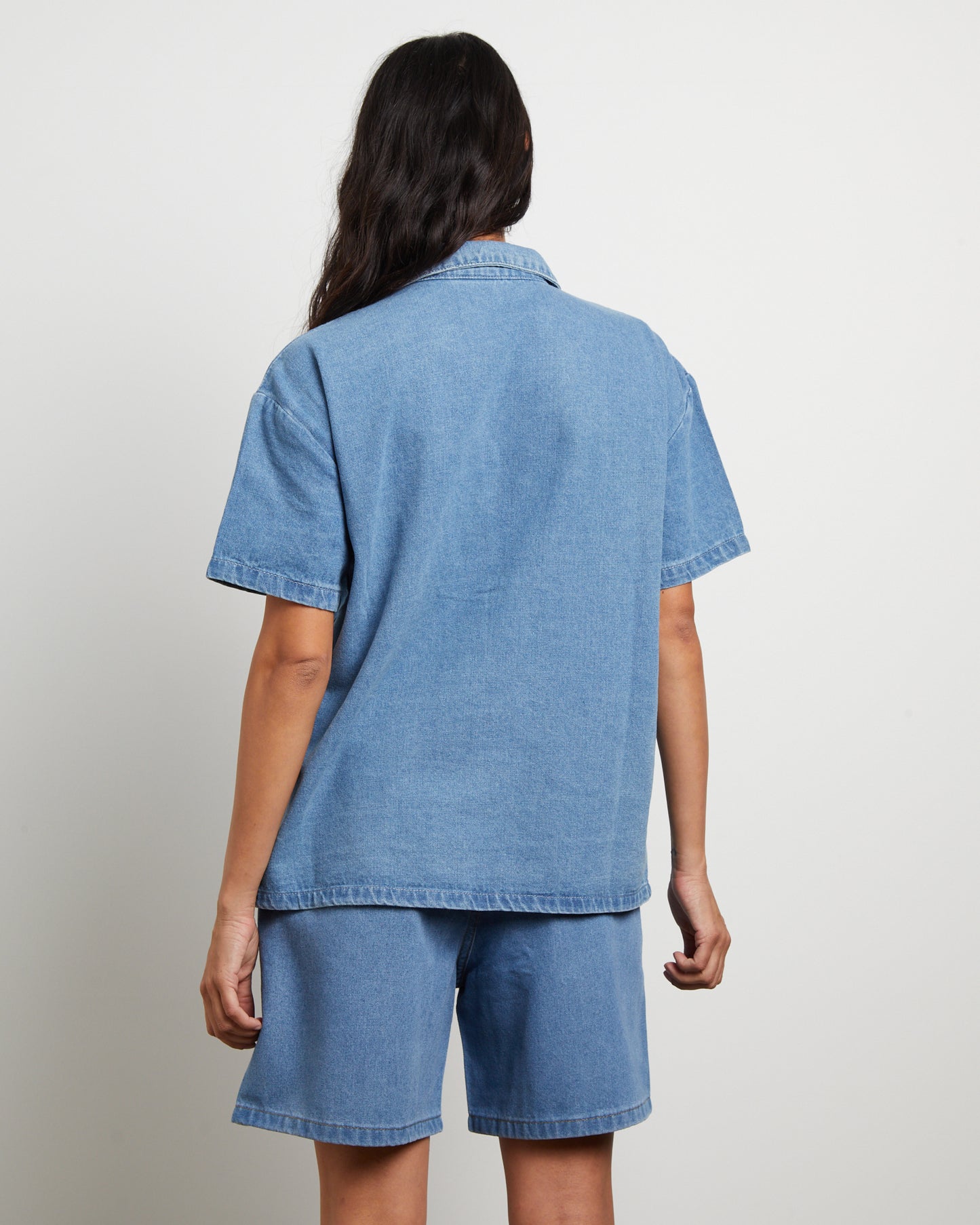 Denim Oversized Shirt in Mid Blue